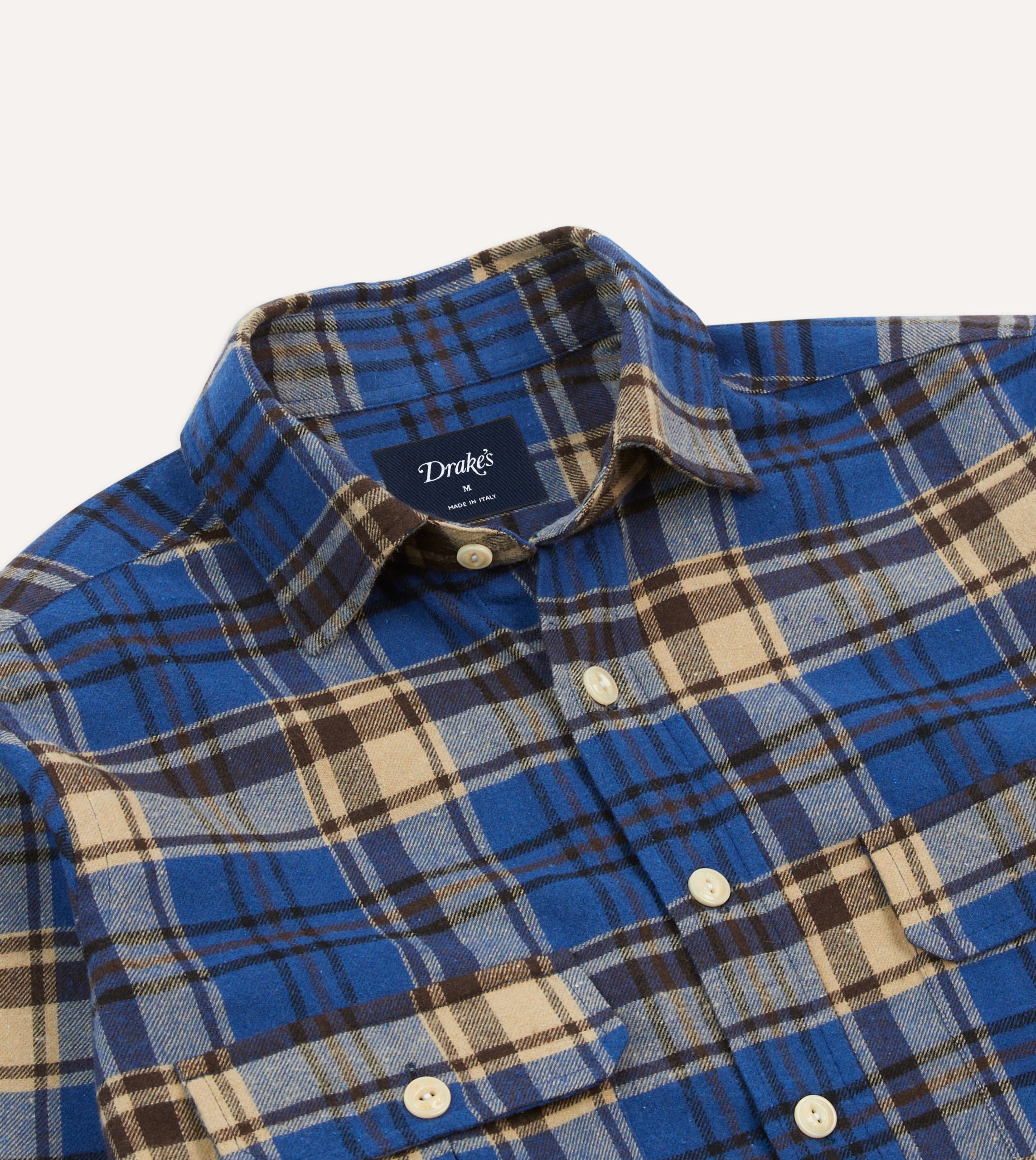 Blue and Ecru Check Brushed Cotton Two-Pocket Work Shirt - Image 3