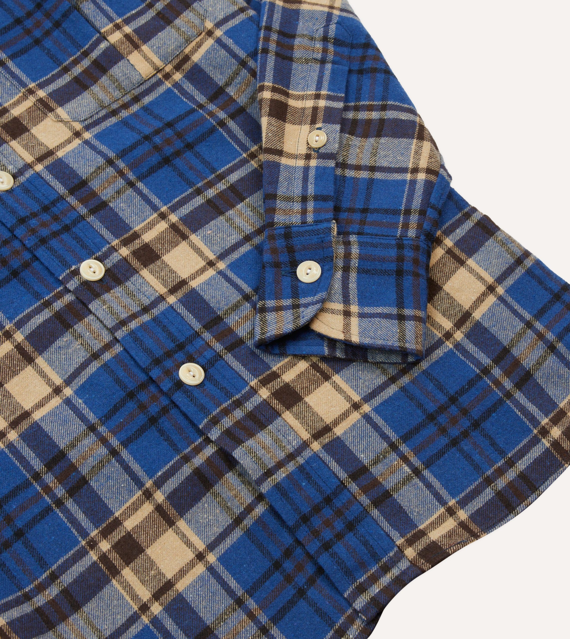 Blue and Ecru Check Brushed Cotton Two-Pocket Work Shirt - Image 5
