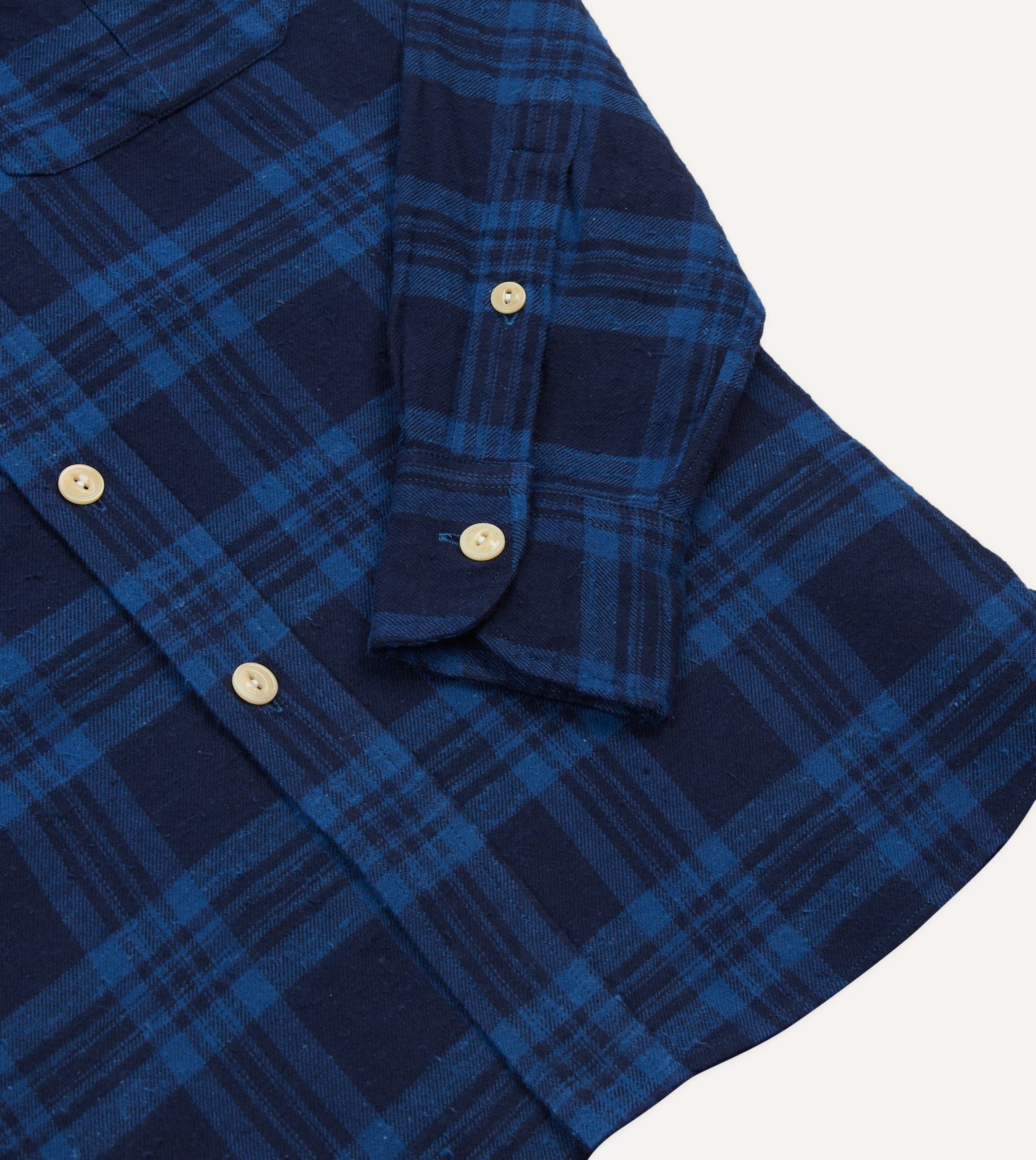Navy Check Brushed Cotton Two-Pocket Work Shirt - Image 5