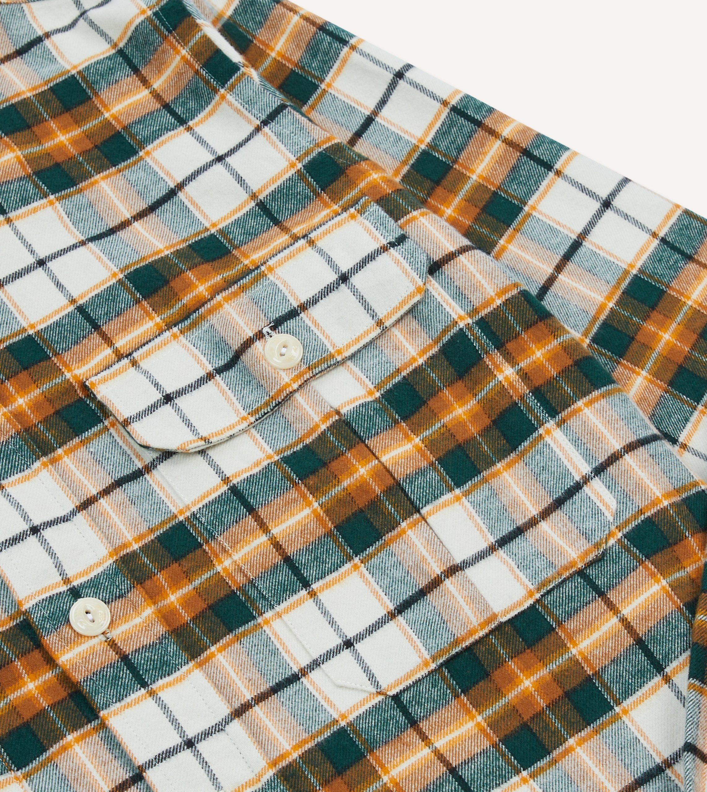 Ecru and Orange Check Cotton Two-Pocket Work Shirt - Image 4