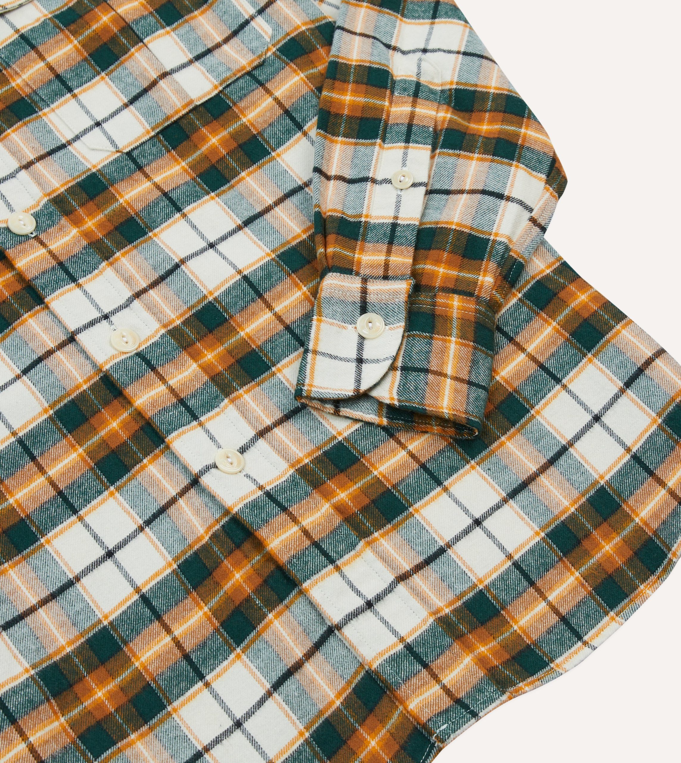 Ecru and Orange Check Cotton Two-Pocket Work Shirt - Image 5