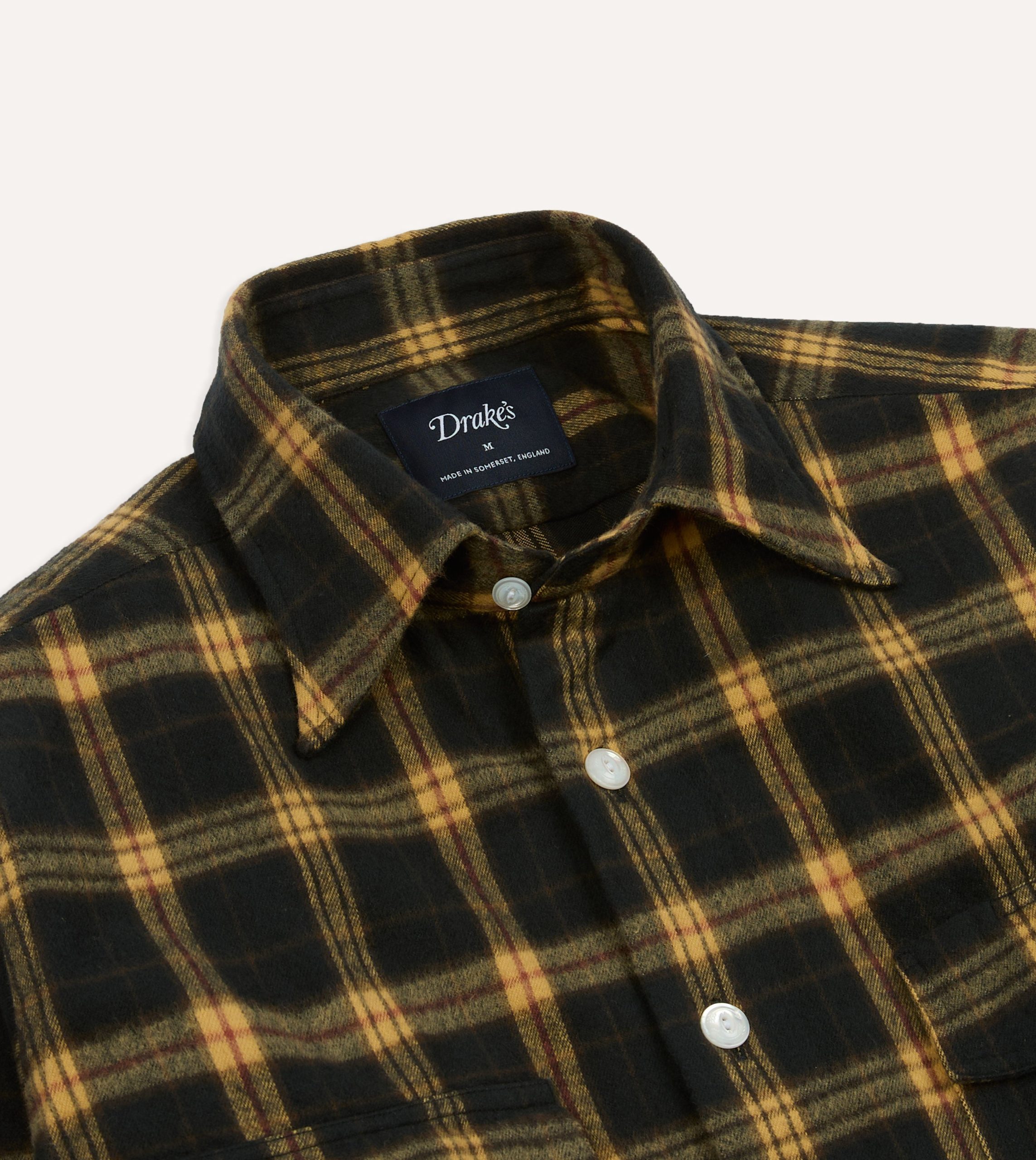 Green and Yellow Brushed Cotton Long Point Collar Work Shirt - Image 3