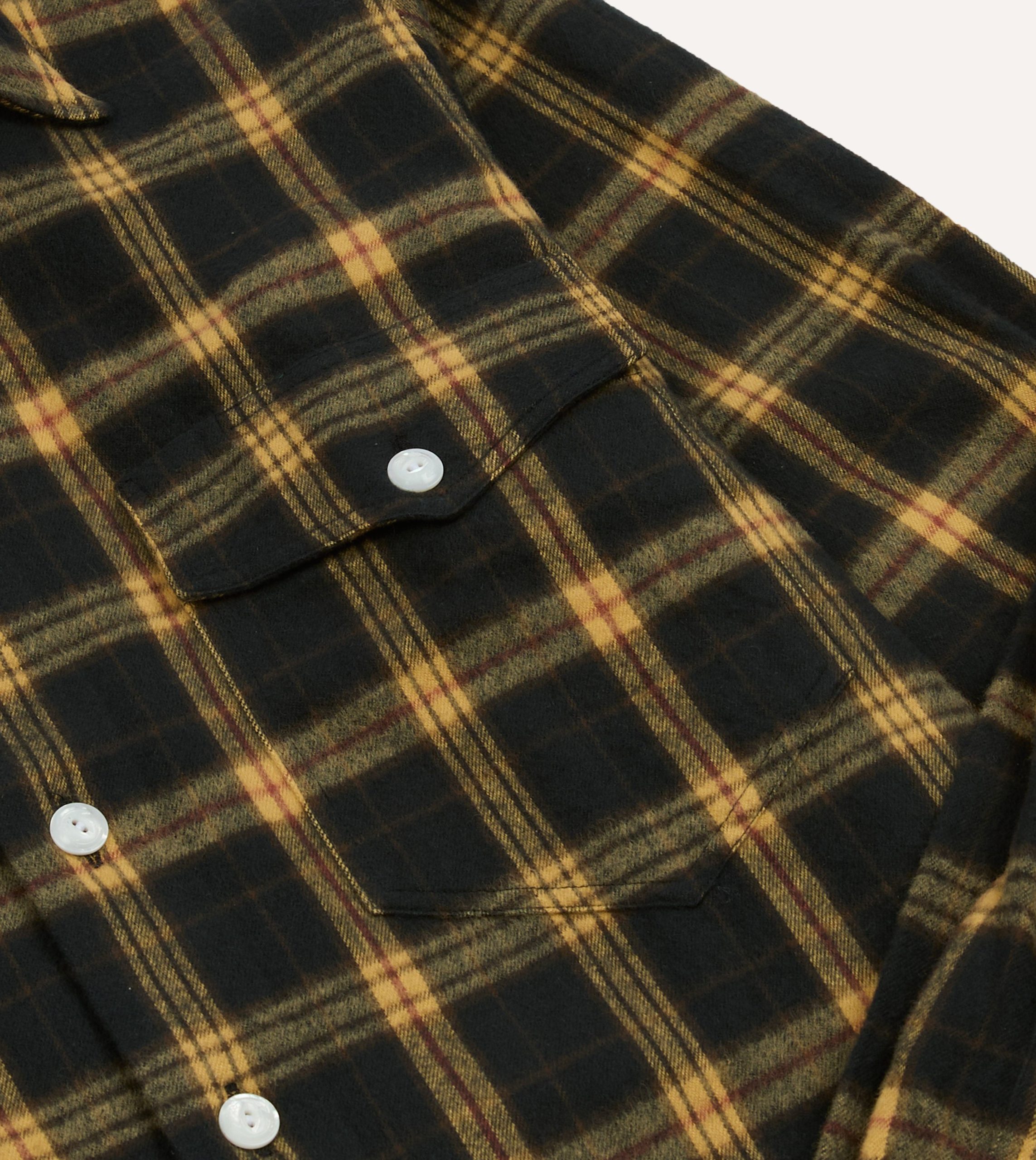 Green and Yellow Brushed Cotton Long Point Collar Work Shirt - Image 4