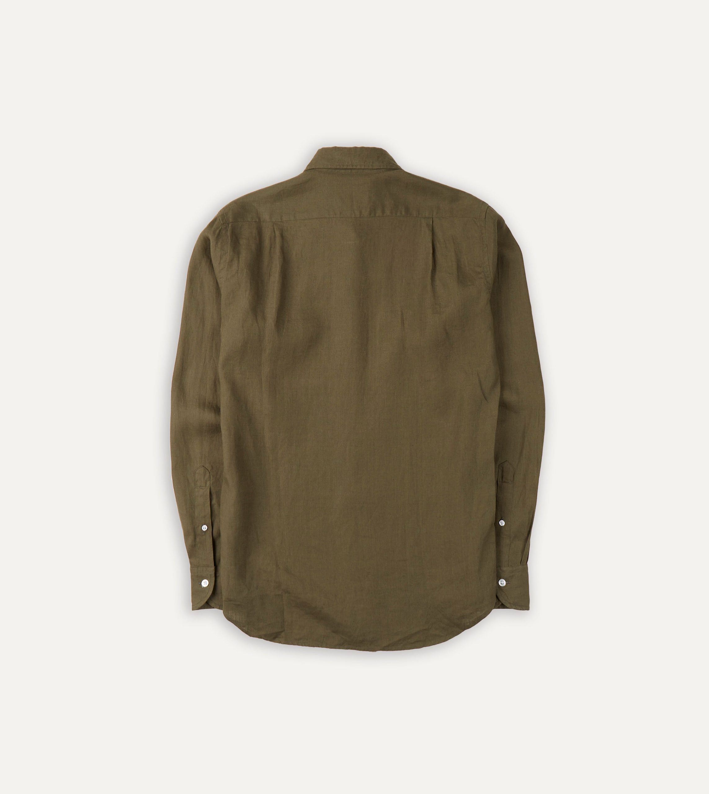 Khaki Green Linen Spread Collar Shirt - Image 3