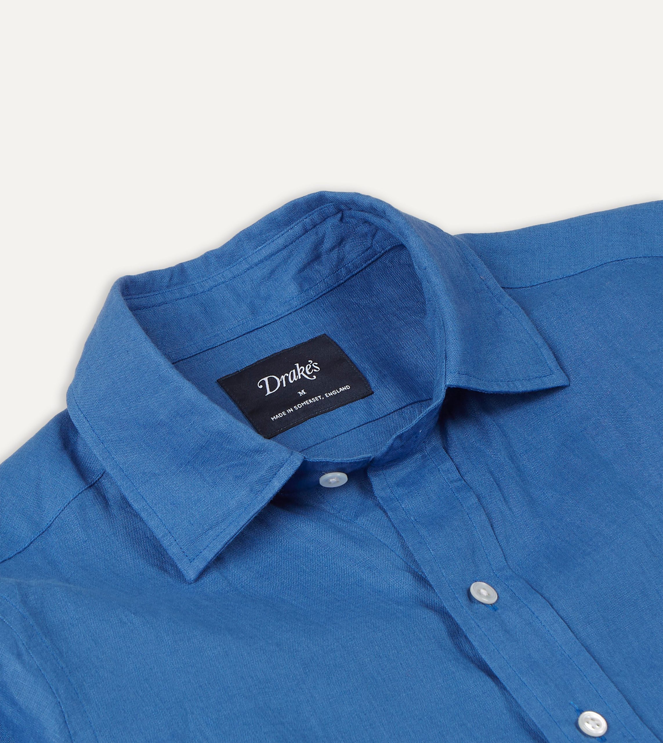 Bright Navy Linen Spread Collar - Image 4