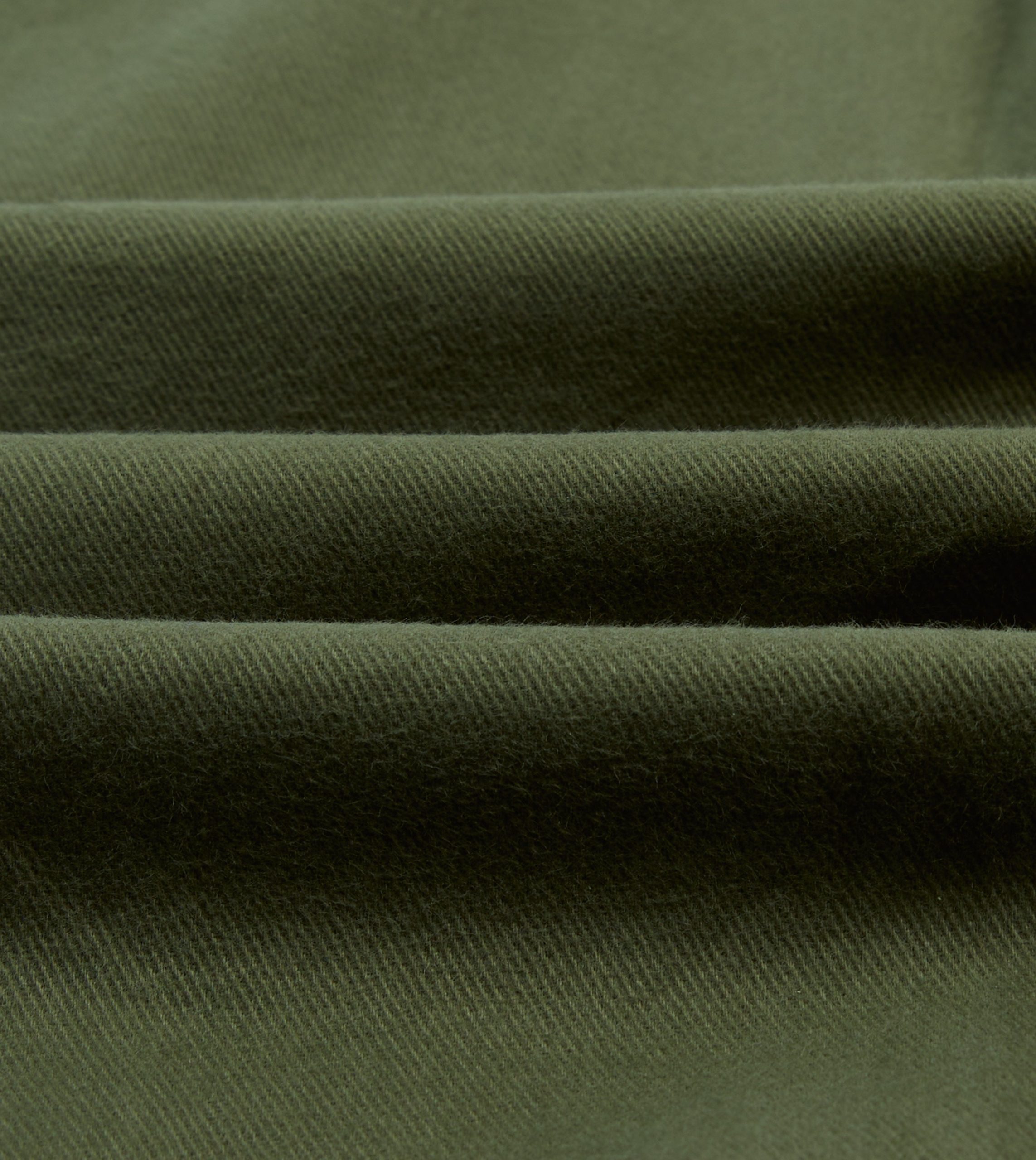 Olive Brushed Cotton Twill Two-Pocket Camp Collar Work Shirt - Image 2
