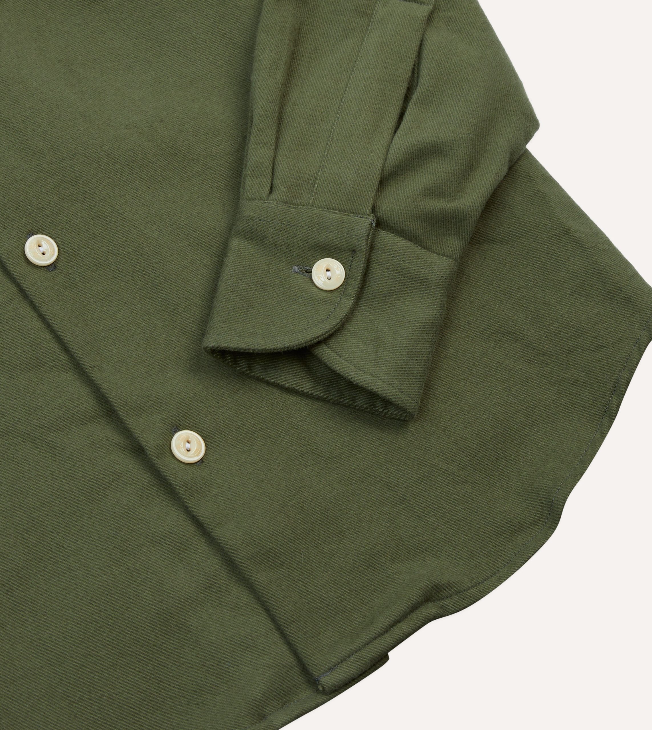 Olive Brushed Cotton Twill Two-Pocket Camp Collar Work Shirt - Image 5