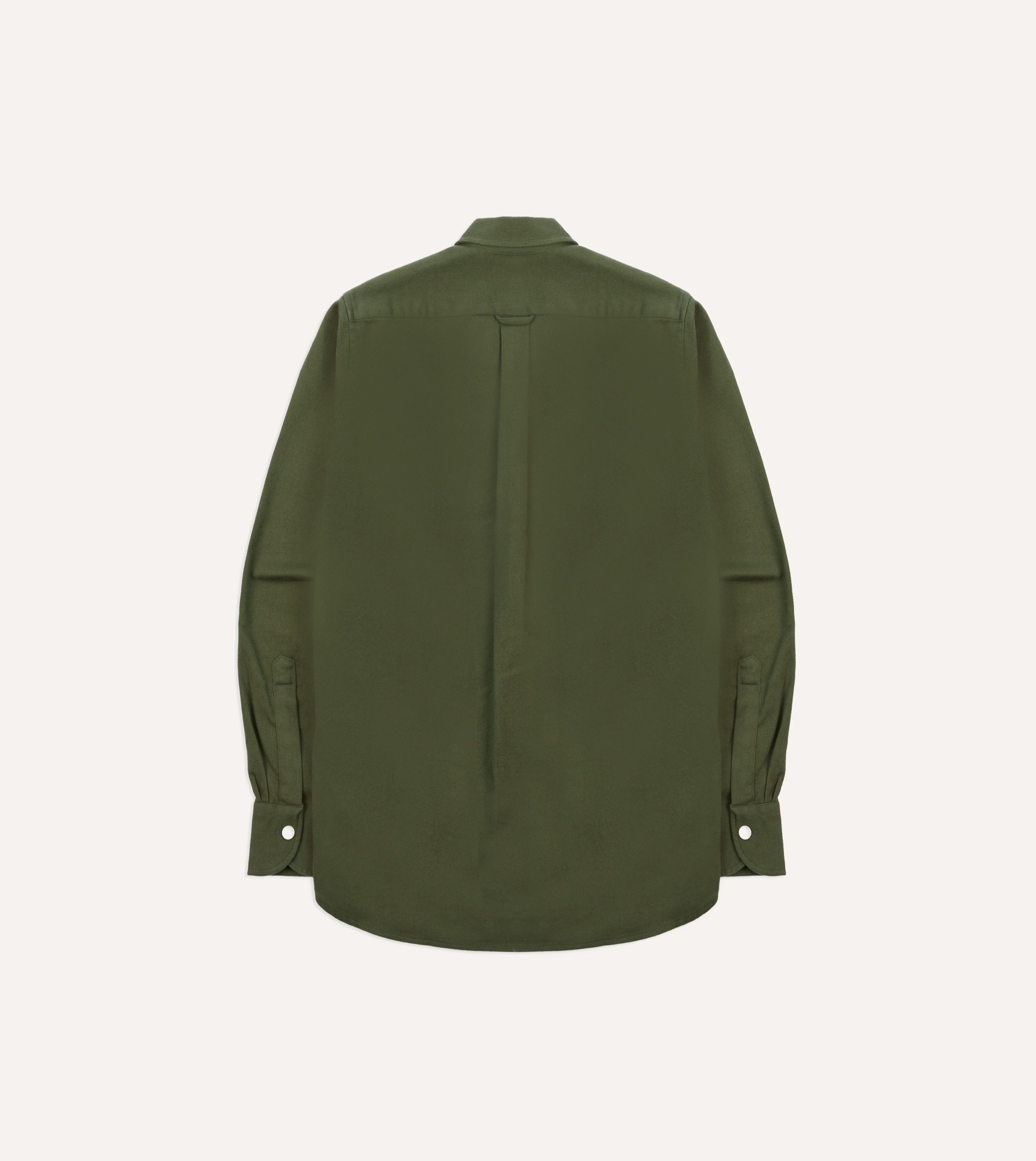 Olive Brushed Cotton Twill Two-Pocket Camp Collar Work Shirt - Image 6