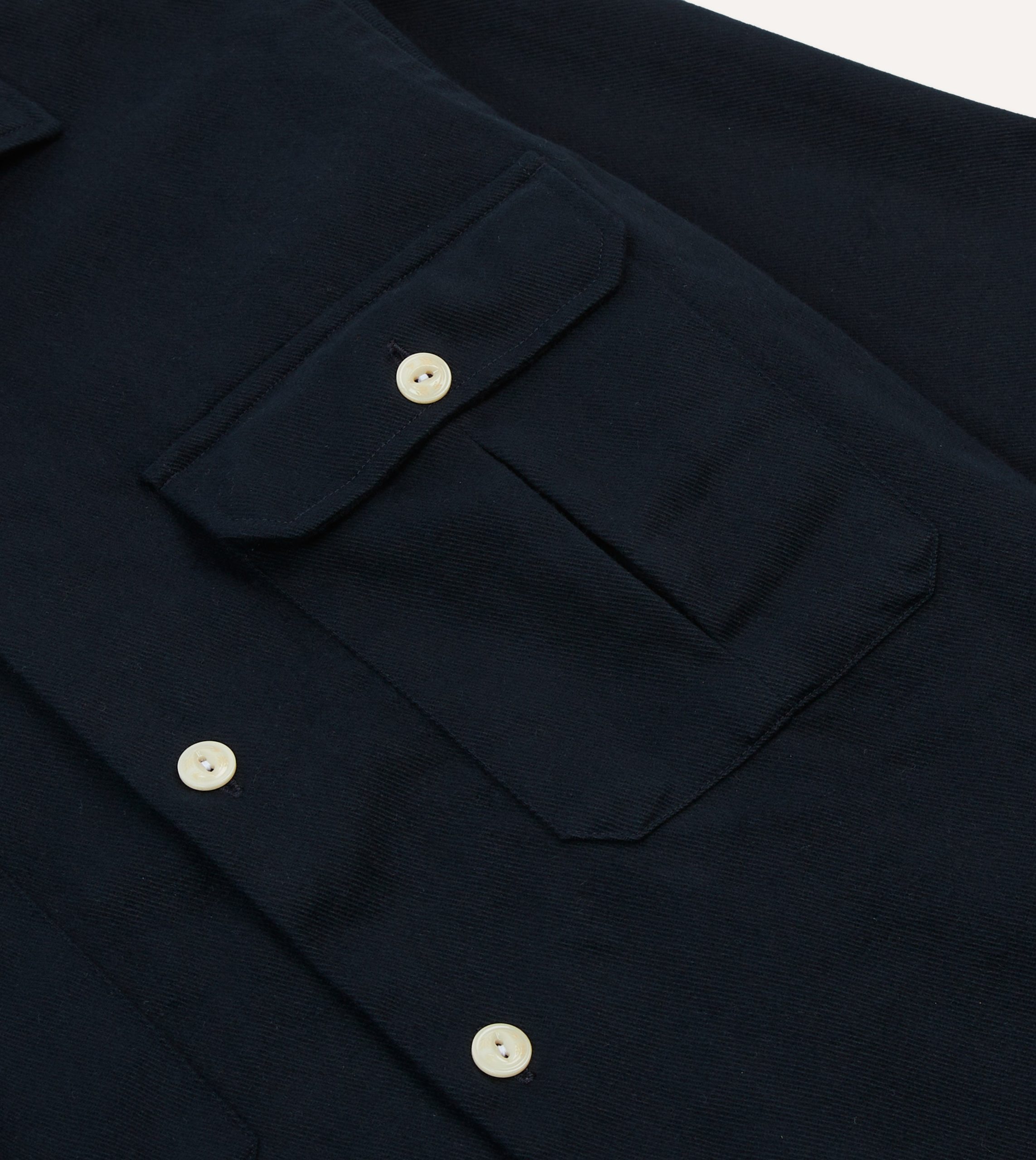 Navy Brushed Cotton Twill Two-Pocket Camp Collar Work Shirt - Image 4