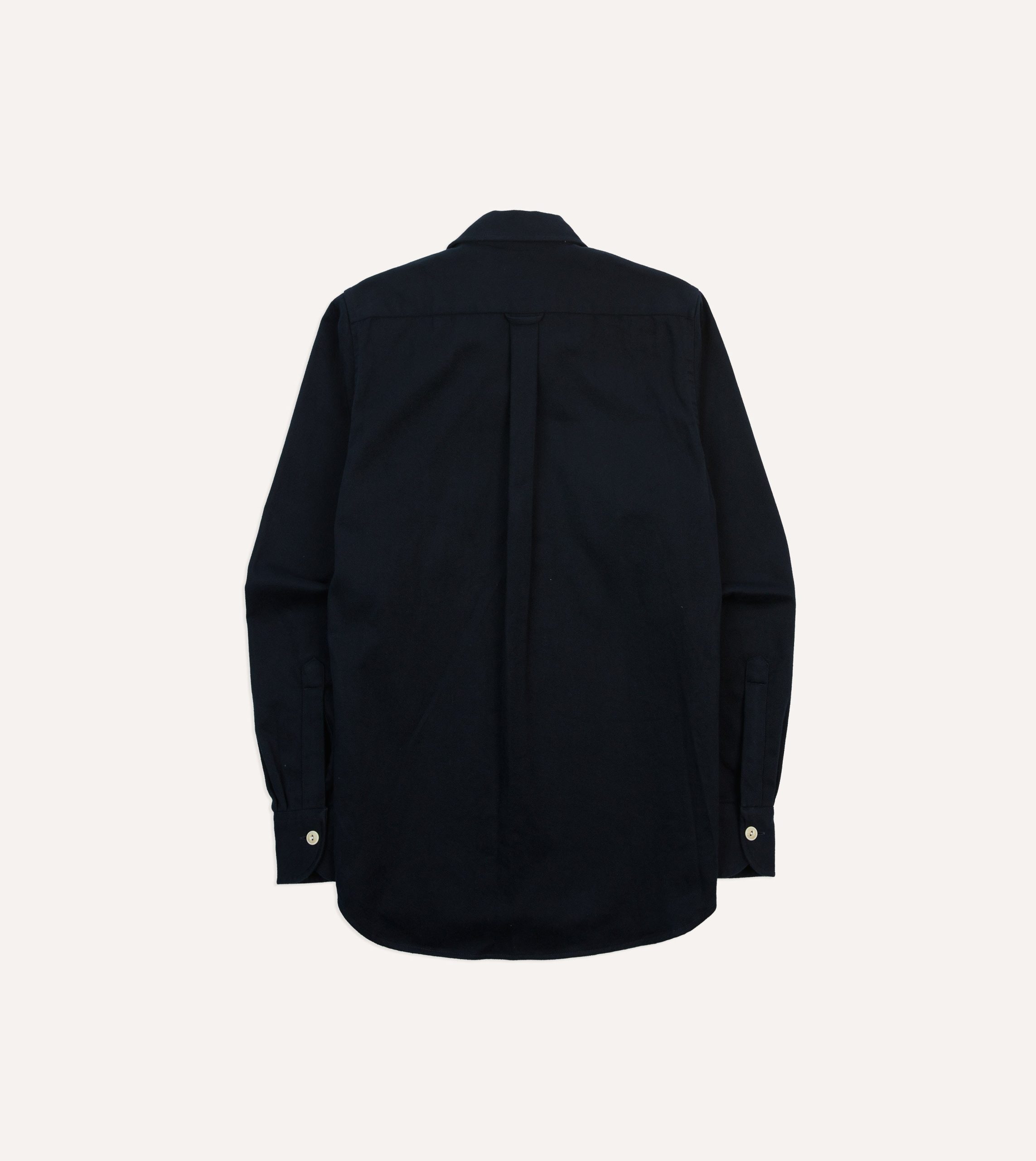 Navy Brushed Cotton Twill Two-Pocket Camp Collar Work Shirt - Image 6