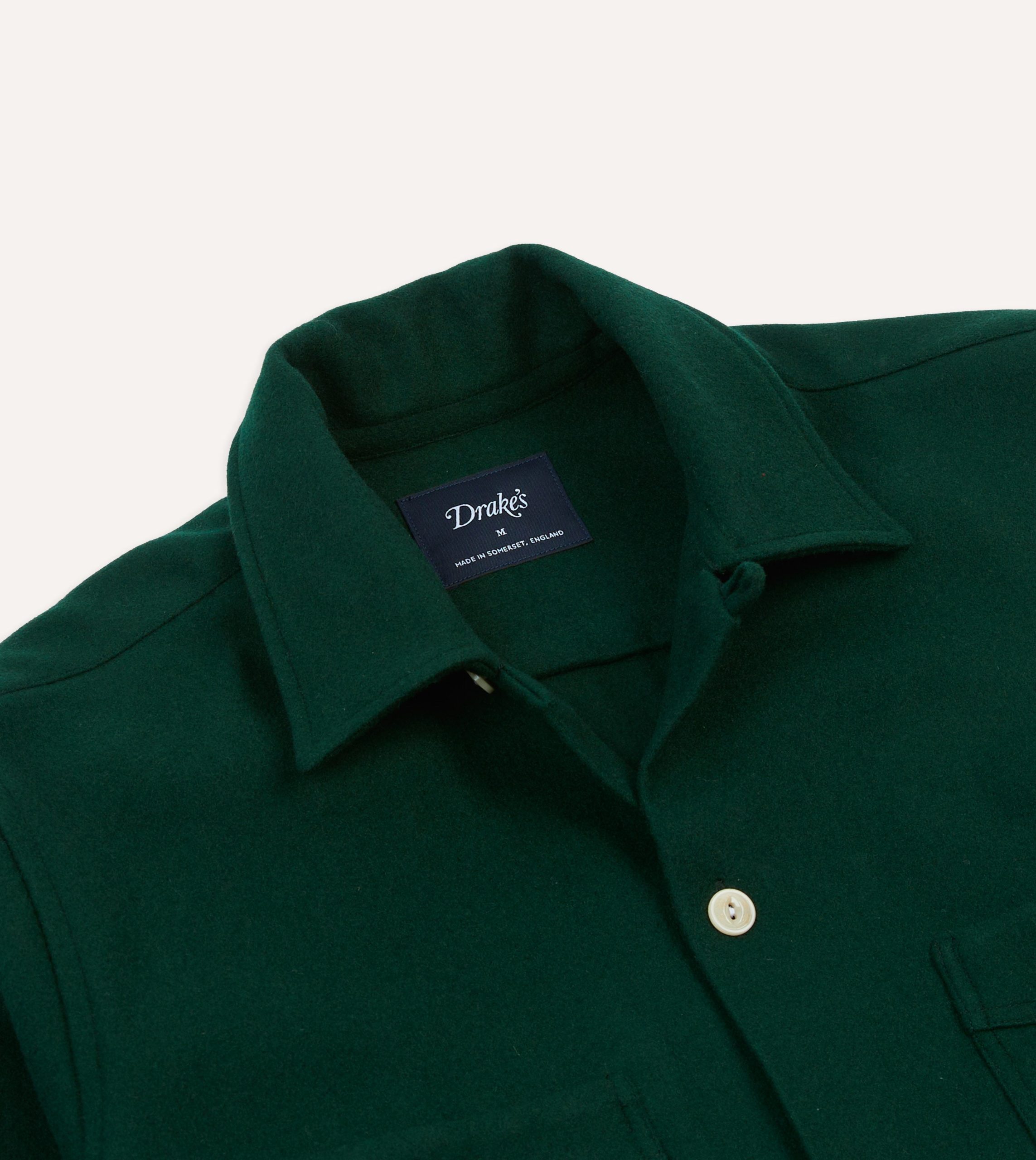 Green Wool Four-Pocket Camp Collar Work Shirt - Image 3
