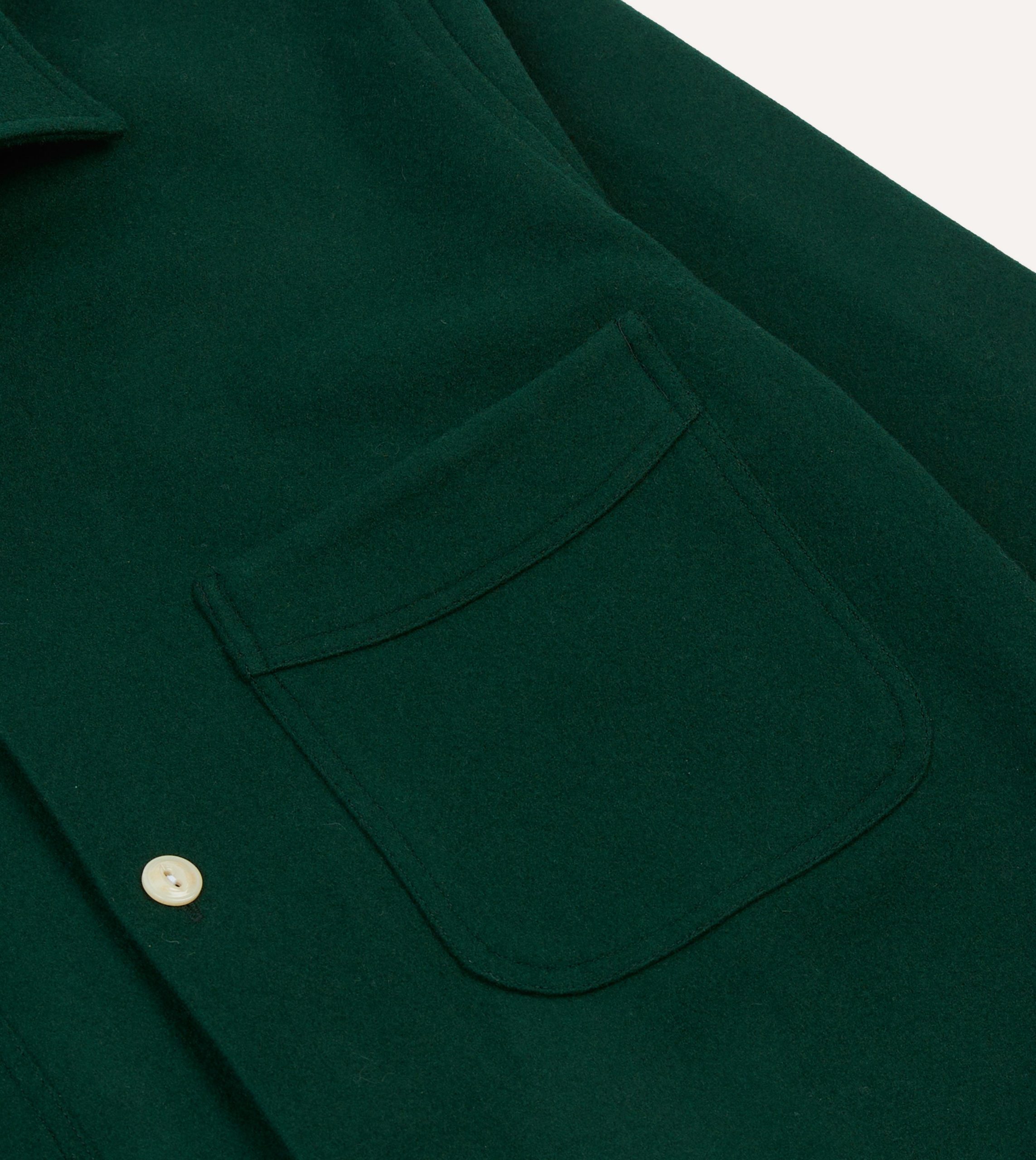 Green Wool Four-Pocket Camp Collar Work Shirt - Image 4