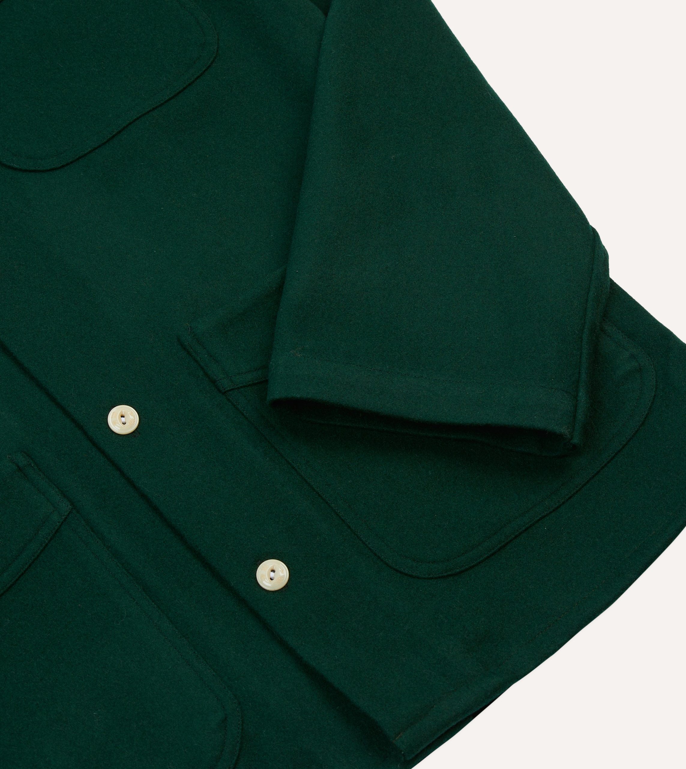 Green Wool Four-Pocket Camp Collar Work Shirt - Image 5