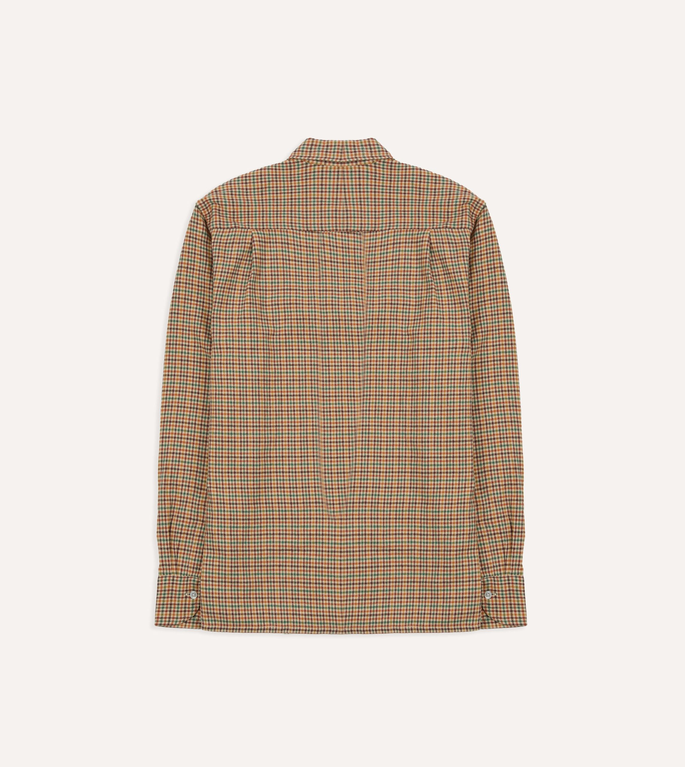 Brown and Green Check Brushed Cotton Twill Camp Collar Long Sleeve Shirt - Image 6