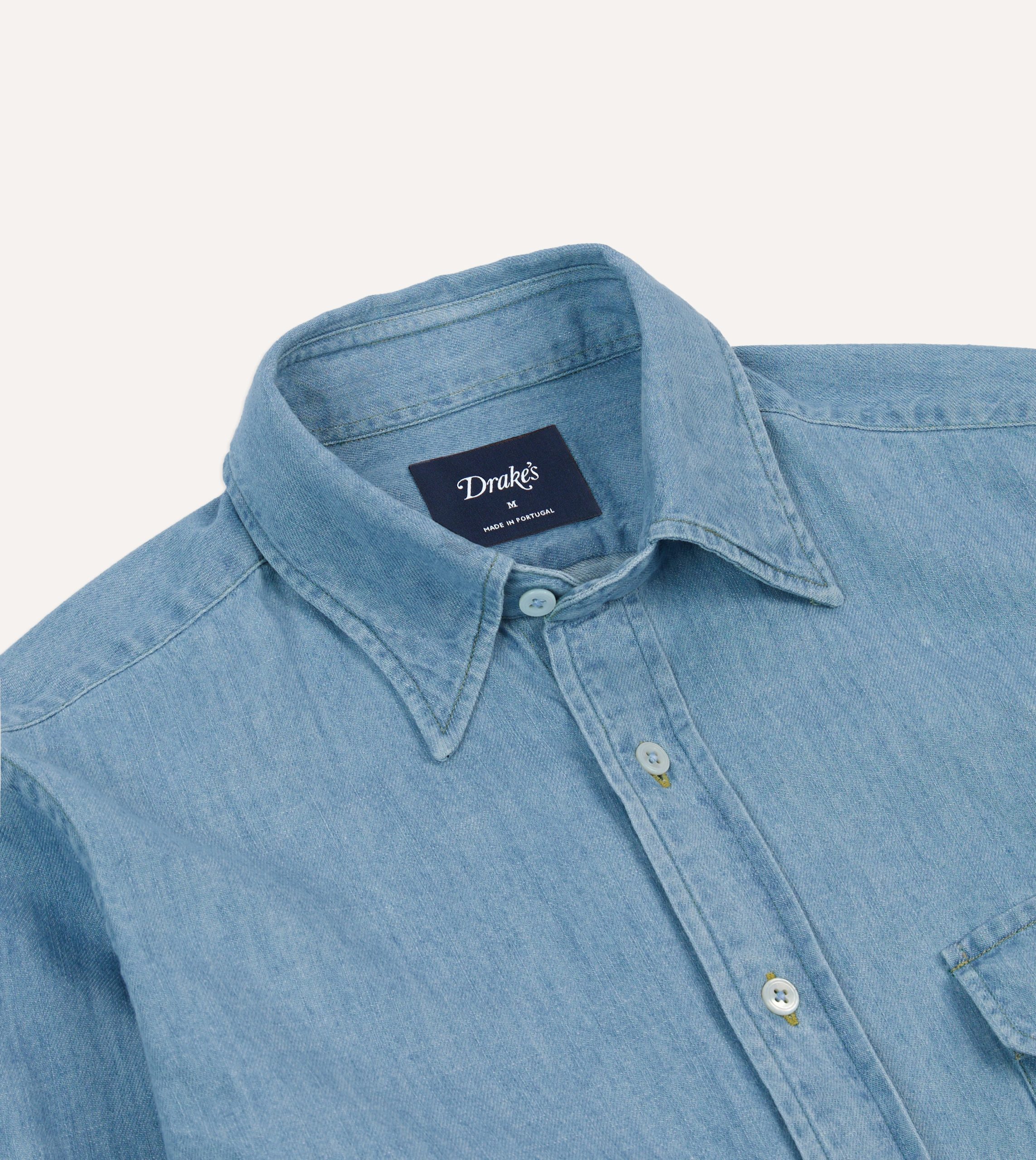 Bleach Wash Denim Work Shirt - Image 3