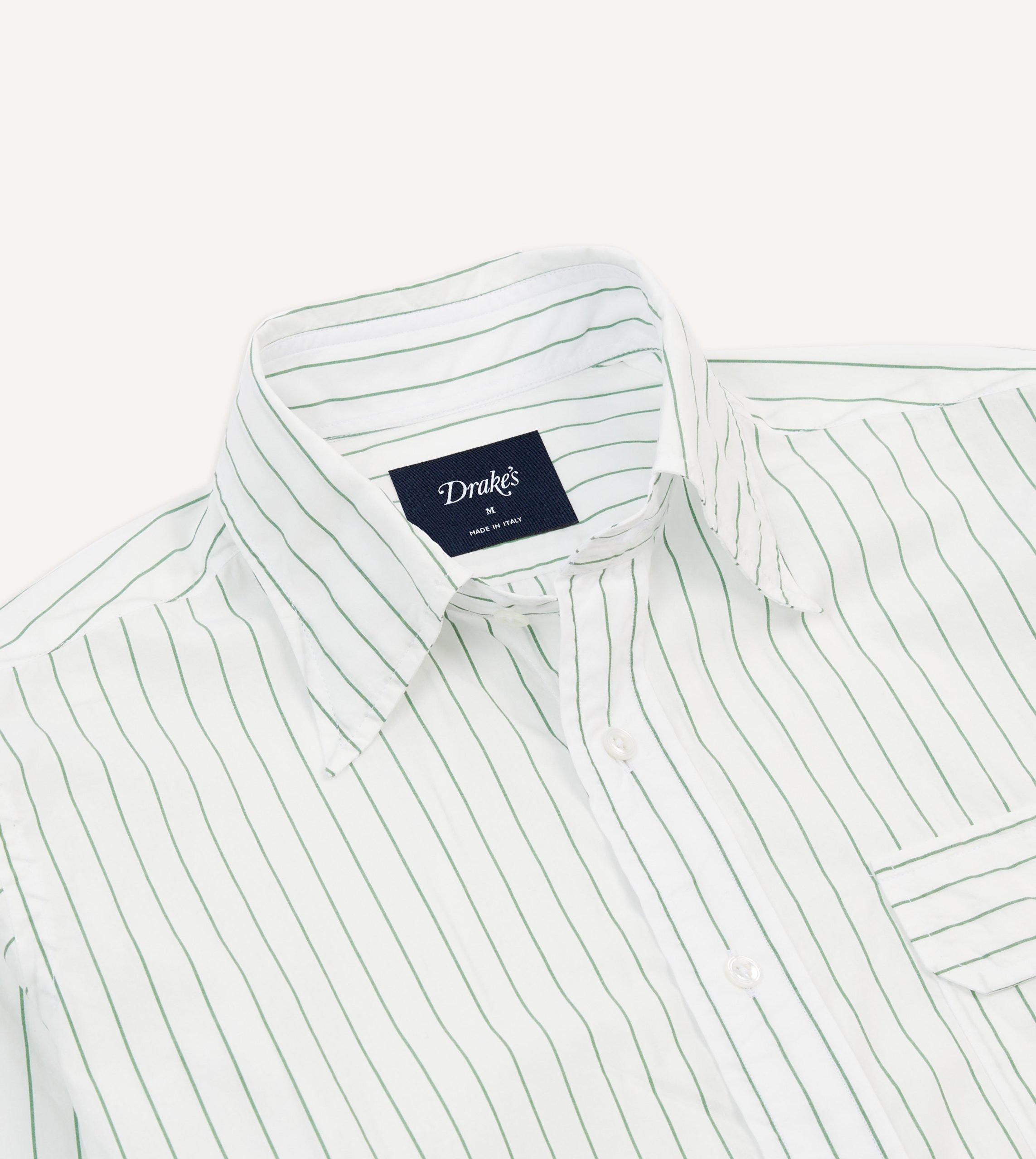 Green Pencil Stripe Cotton Long Point Collar Shirt - Image 3