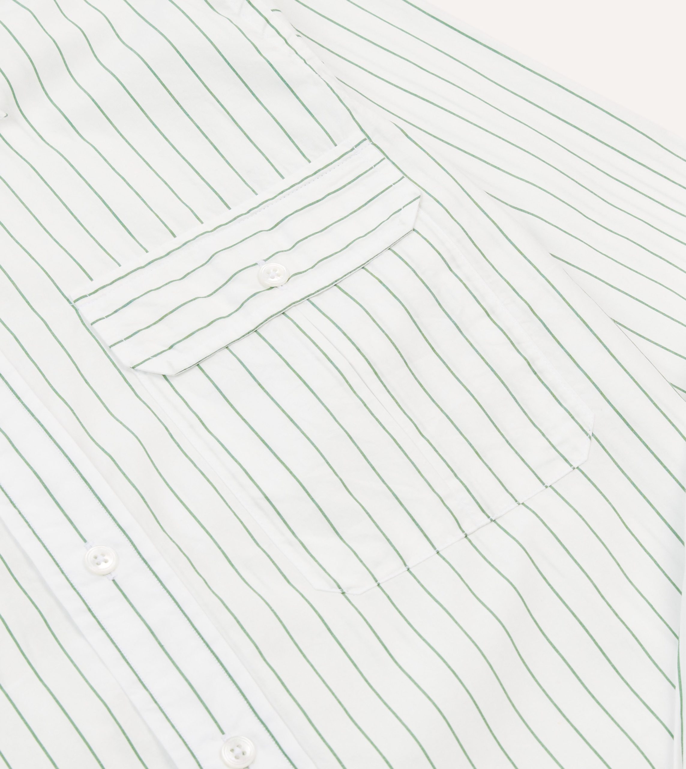 Green Pencil Stripe Cotton Long Point Collar Shirt - Image 4