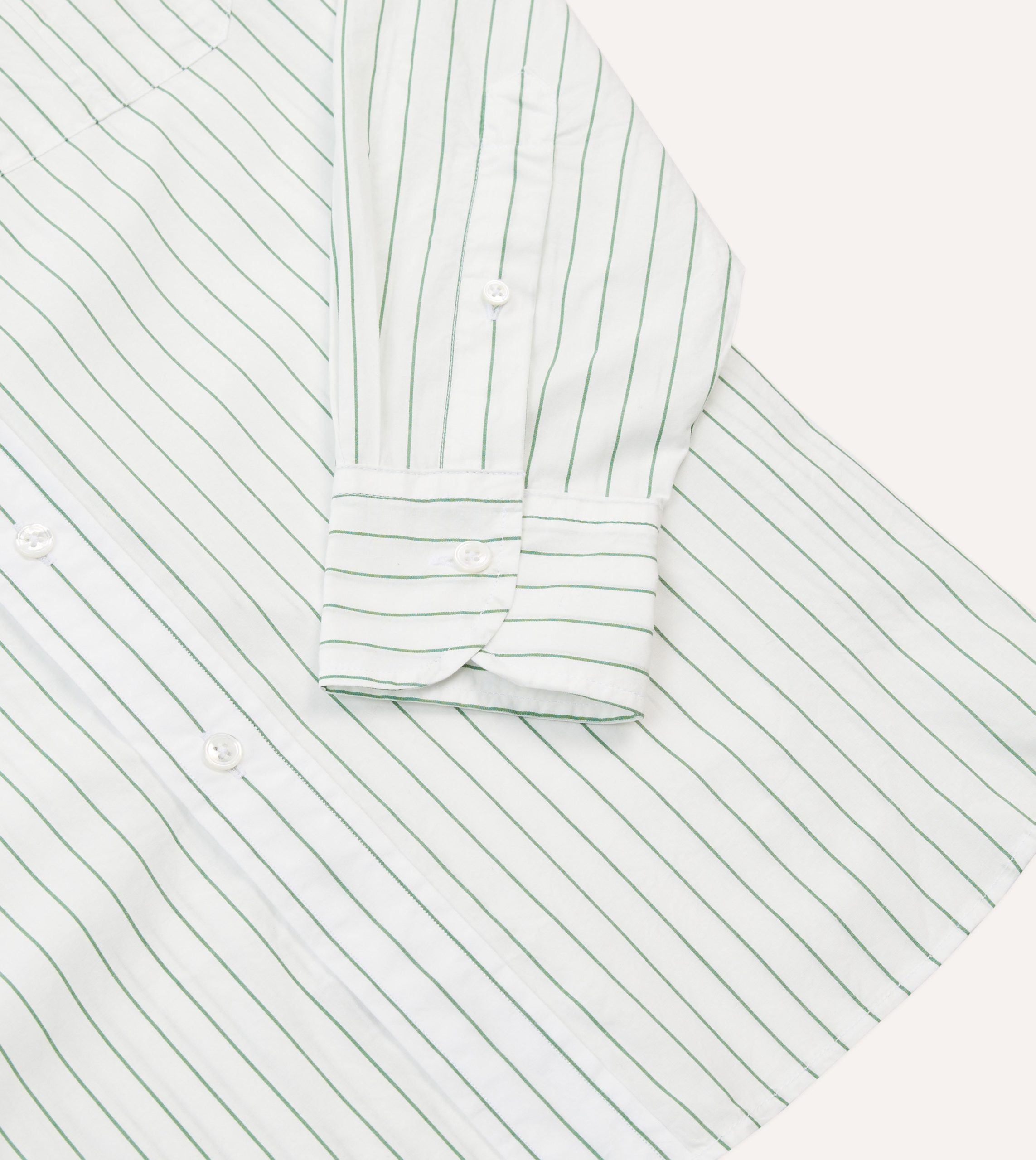 Green Pencil Stripe Cotton Long Point Collar Shirt - Image 5
