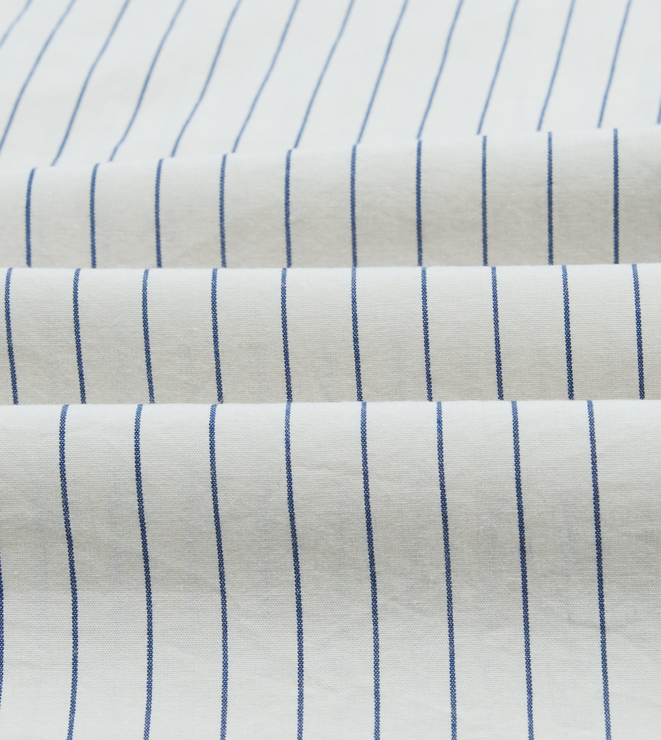 Navy Pencil Stripe Selvedge Cotton Long Point Collar Shirt - Image 2