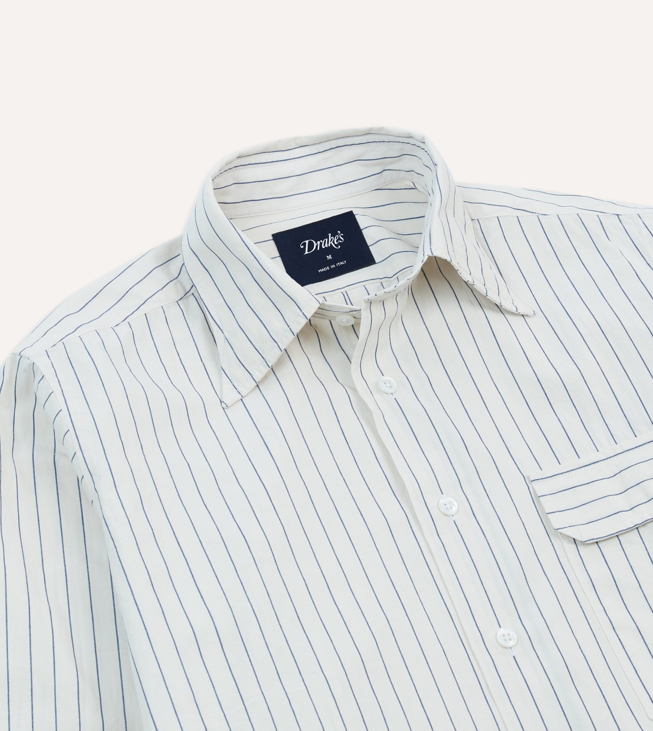 Navy Pencil Stripe Selvedge Cotton Long Point Collar Shirt - Image 3