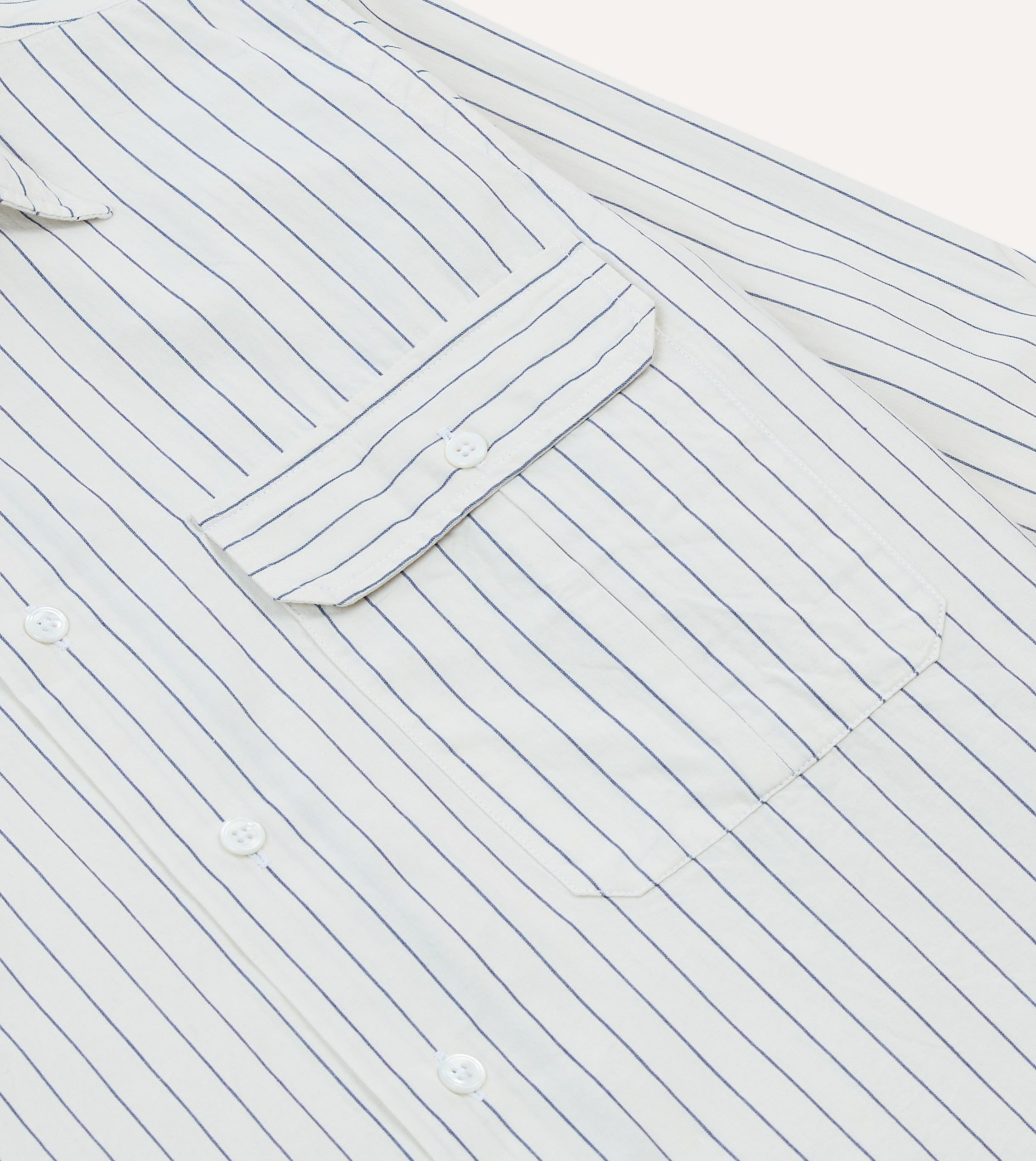Navy Pencil Stripe Selvedge Cotton Long Point Collar Shirt - Image 4