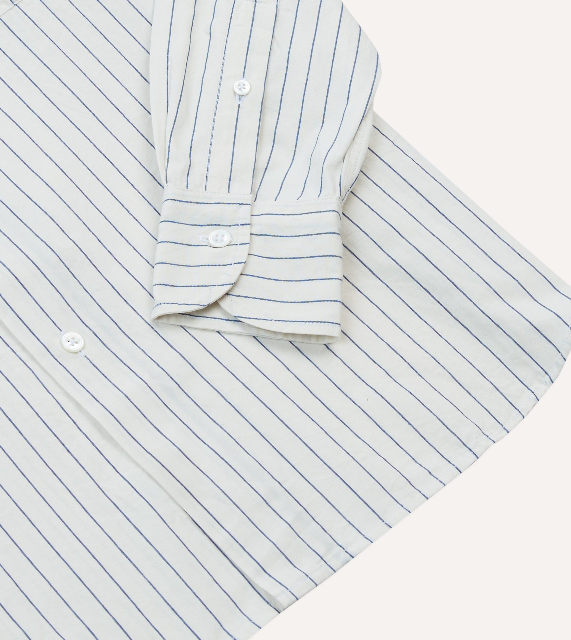 Navy Pencil Stripe Selvedge Cotton Long Point Collar Shirt - Image 5