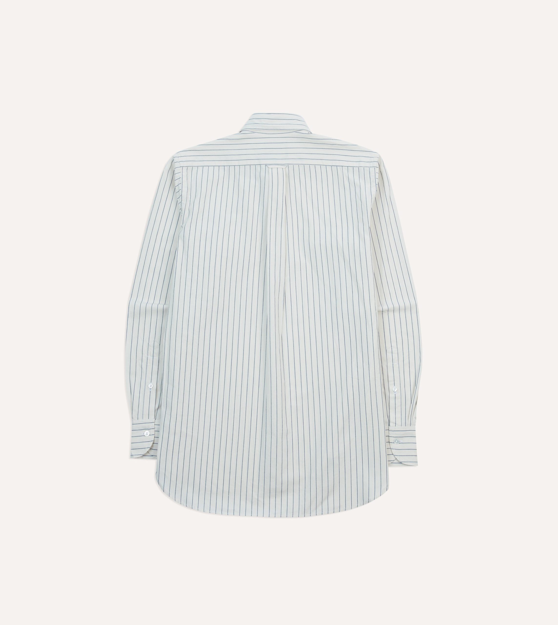Navy Pencil Stripe Selvedge Cotton Long Point Collar Shirt - Image 6