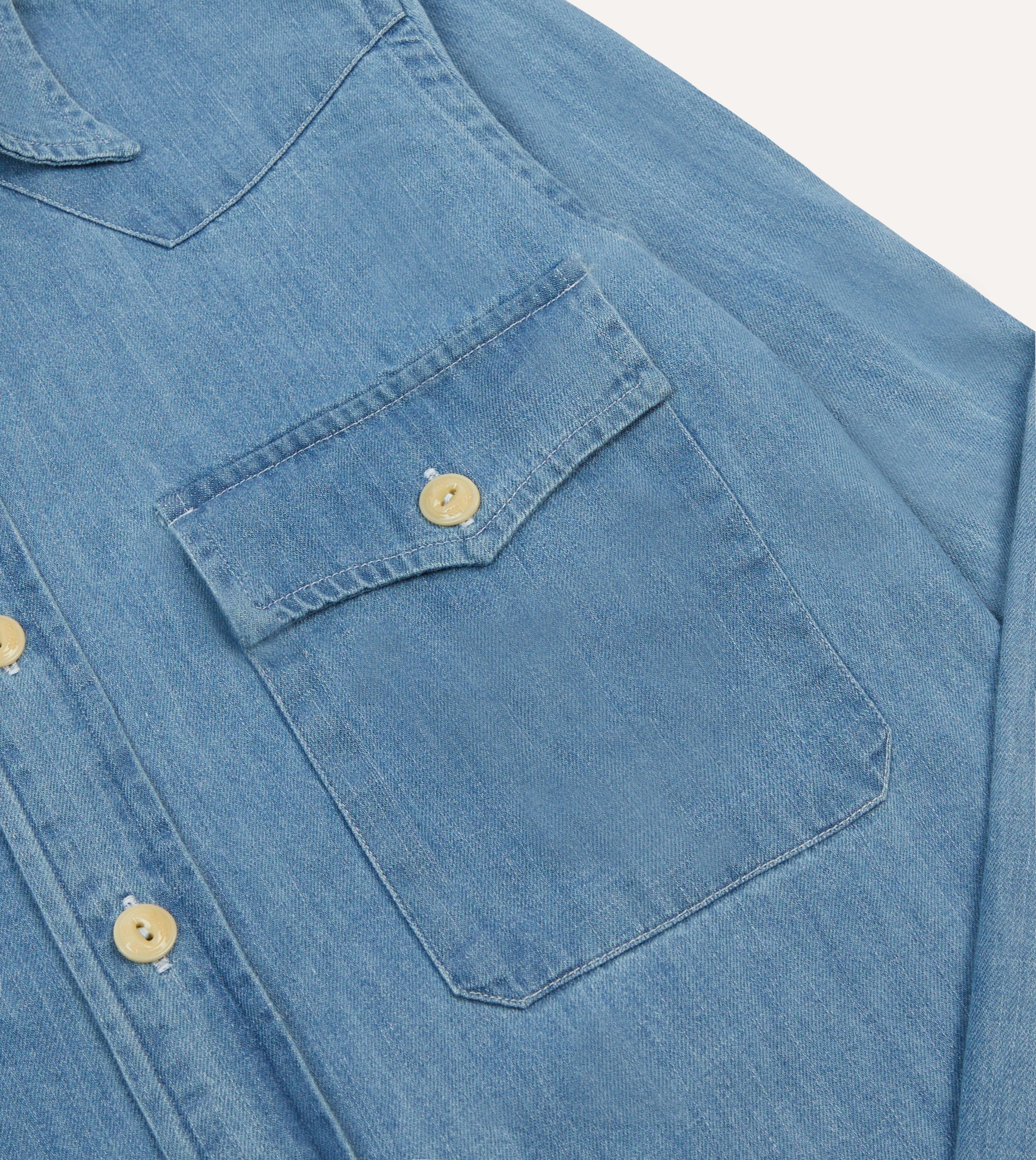 Bleach Wash Denim Two-Pocket Western Shirt - Image 4