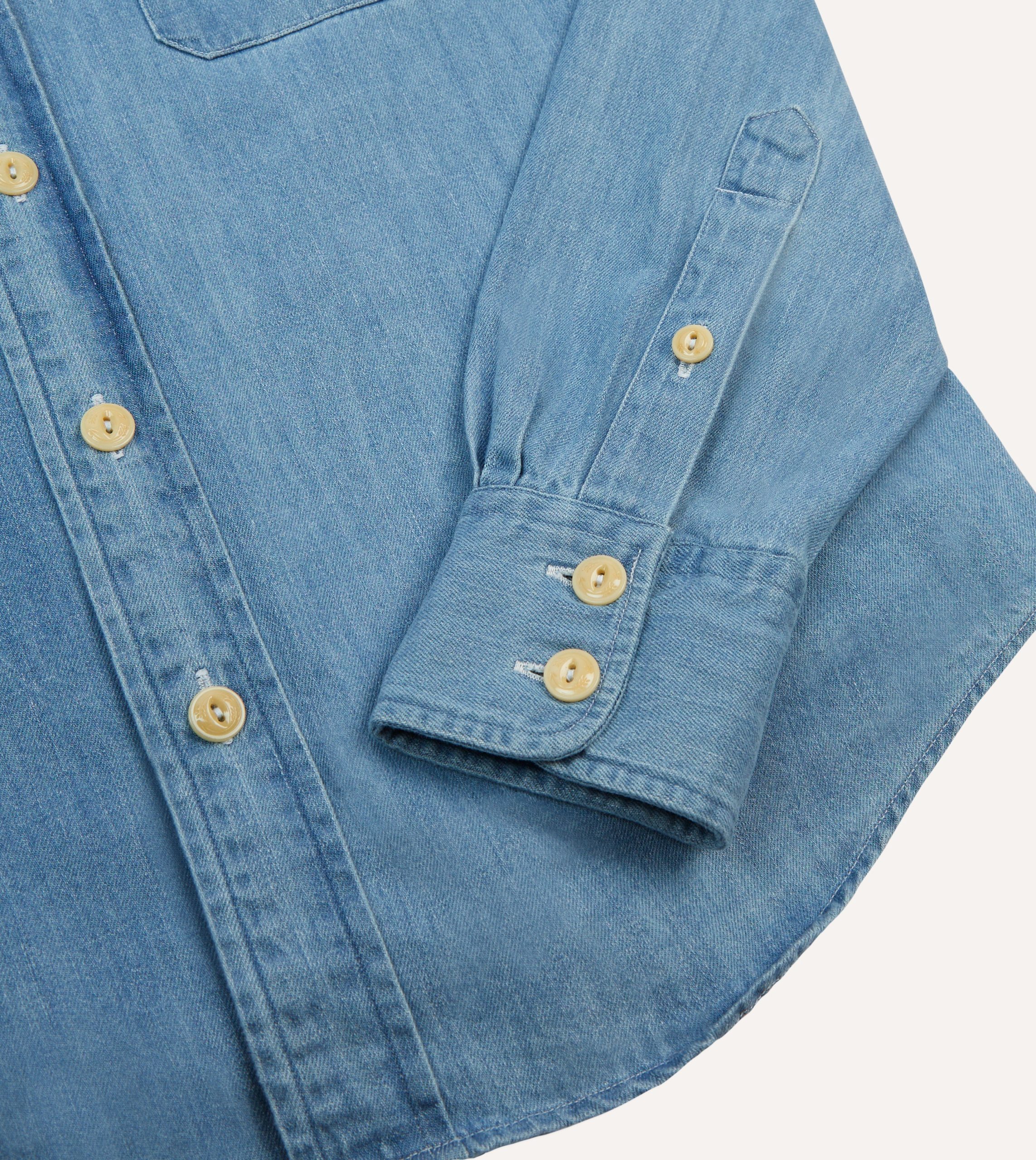 Bleach Wash Denim Two-Pocket Western Shirt - Image 5