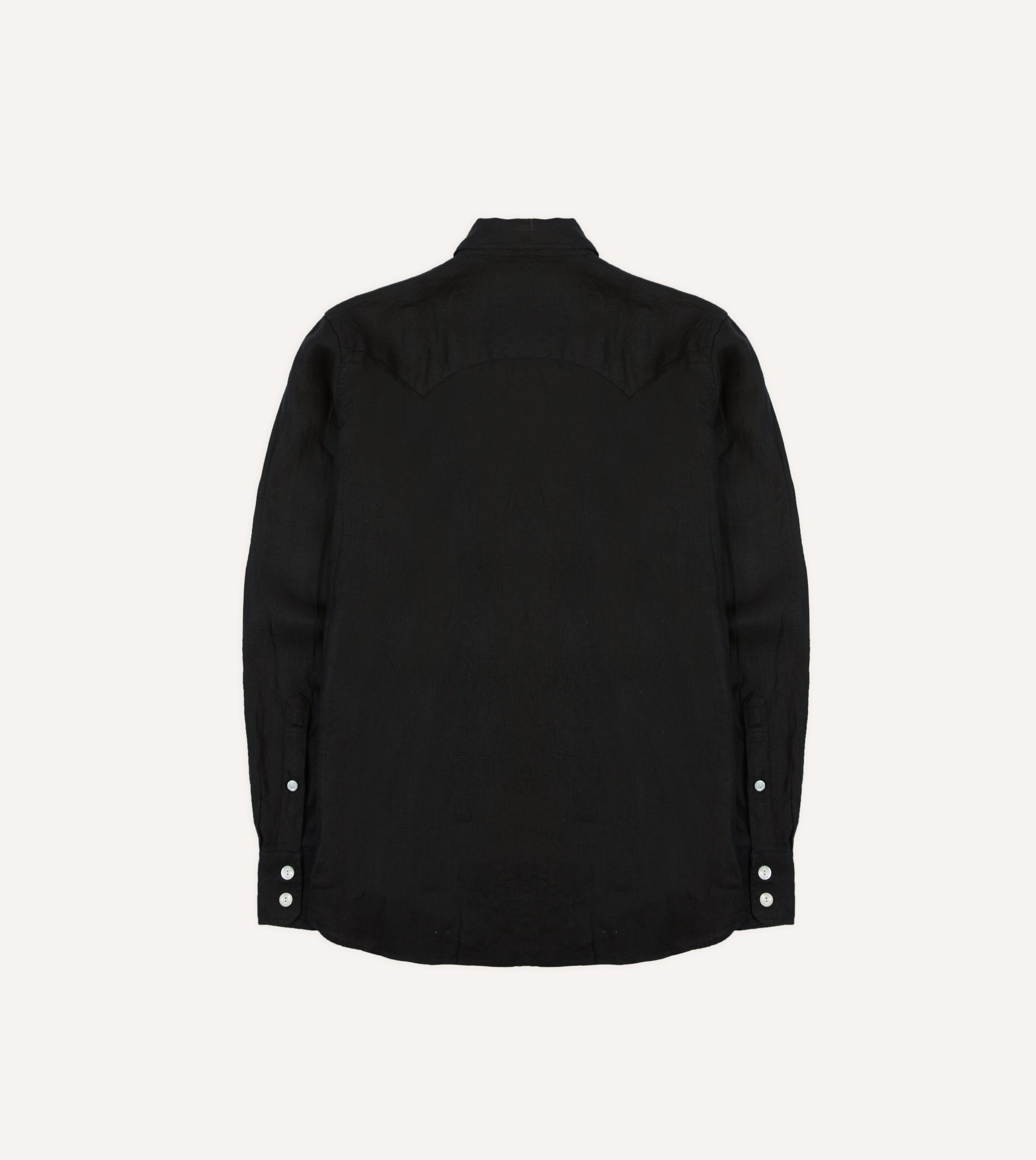 Black Linen Twill Two-Pocket Western Shirt - Image 6