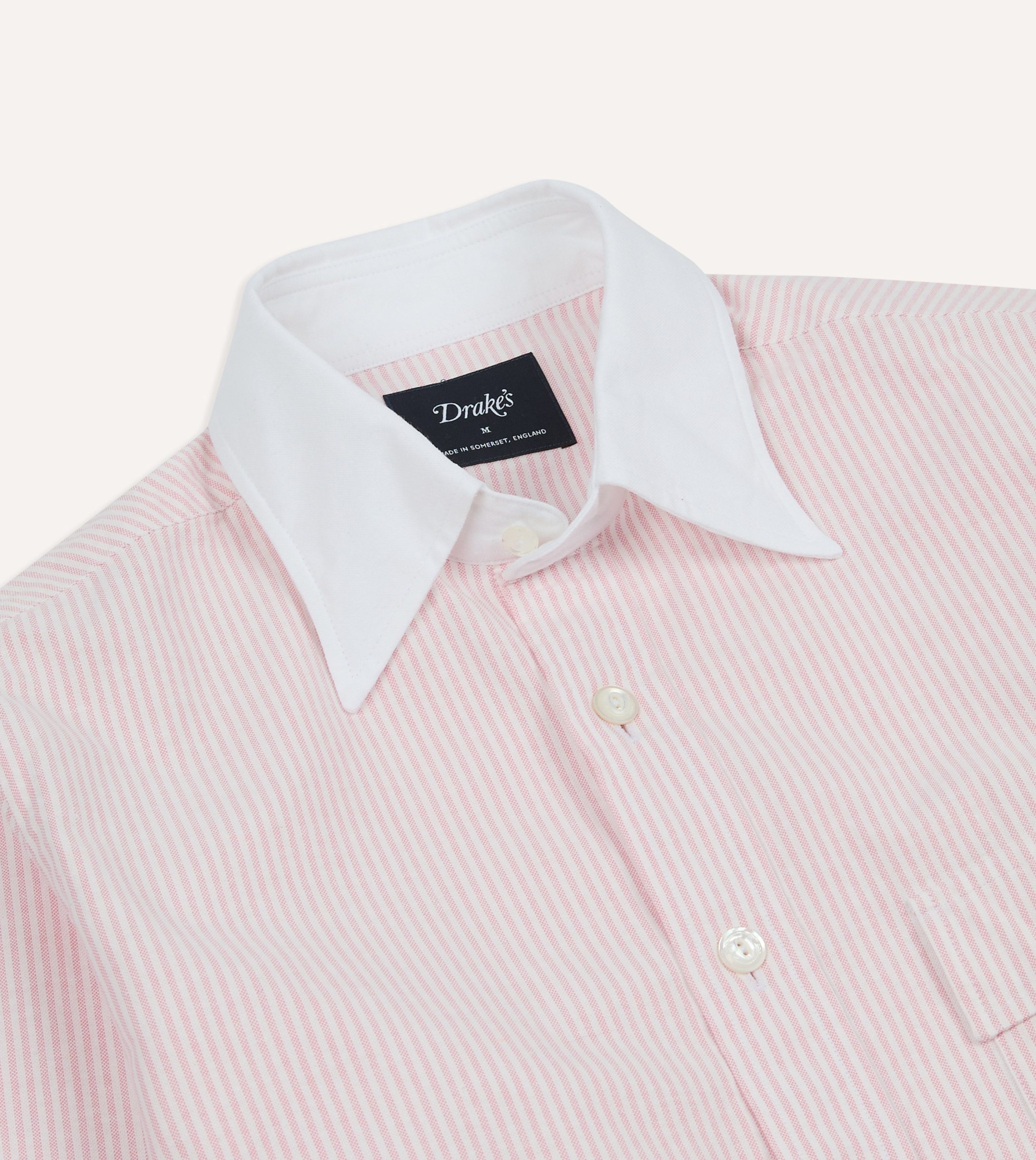 Pink Ticking Stripe Cotton Oxford Long Point Collar Western Shirt - Image 3