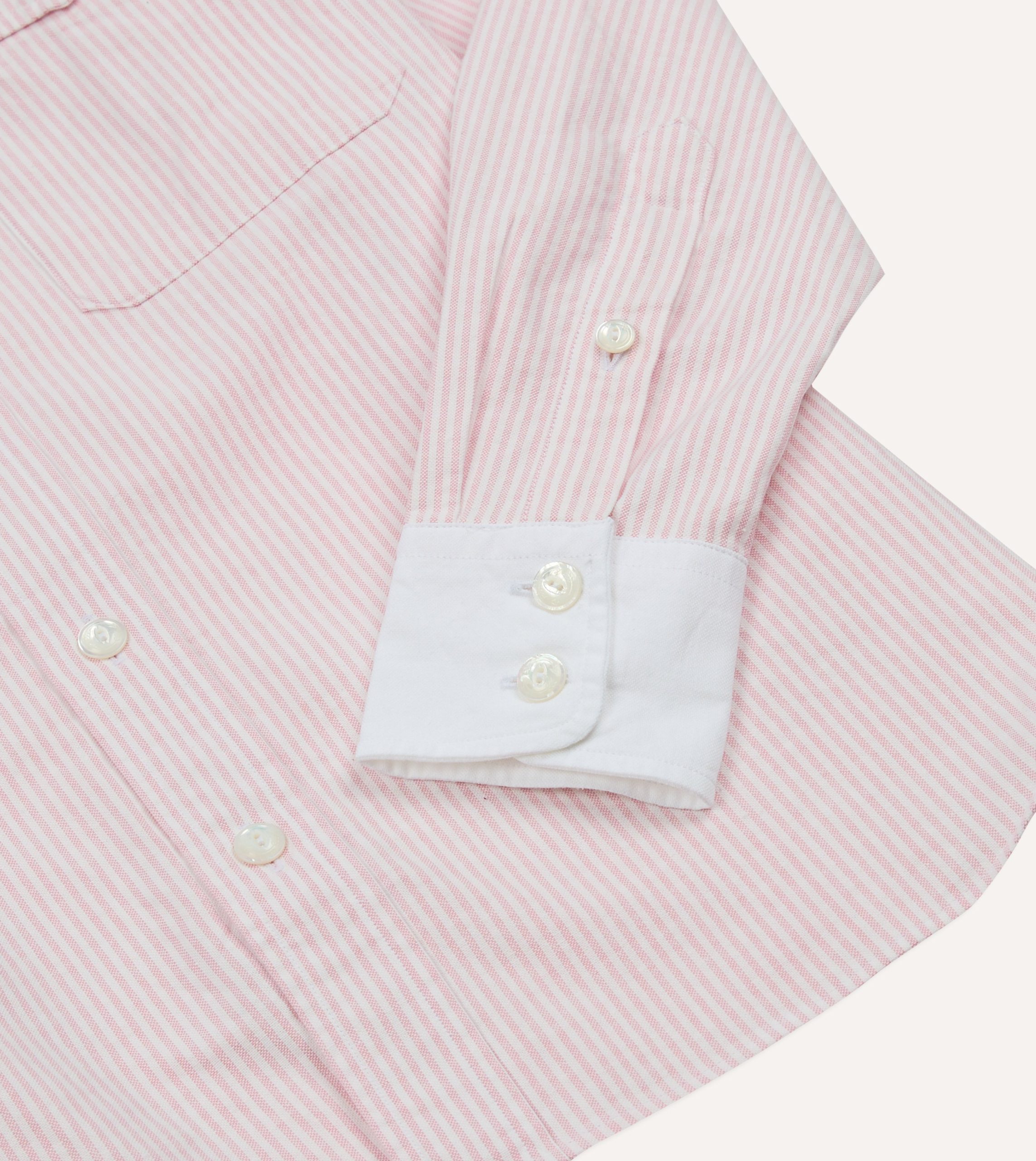 Pink Ticking Stripe Cotton Oxford Long Point Collar Western Shirt - Image 5