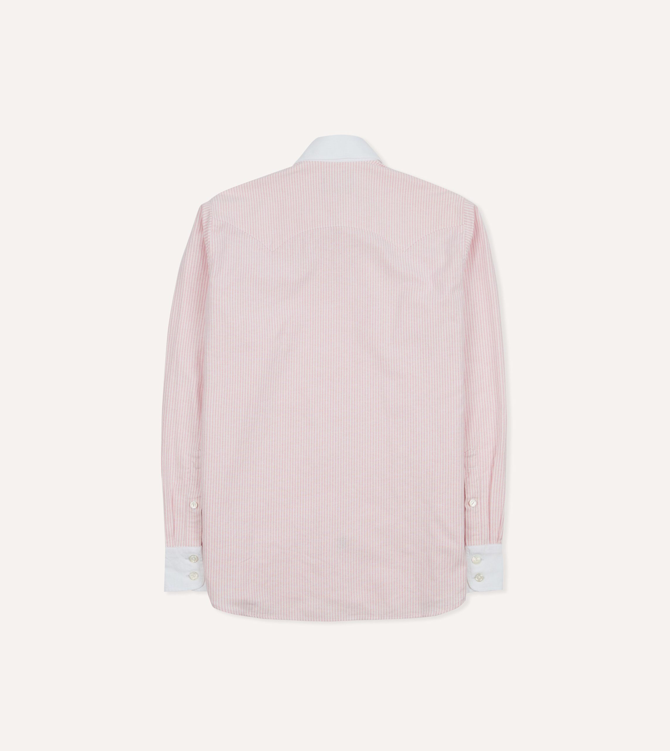 Pink Ticking Stripe Cotton Oxford Long Point Collar Western Shirt - Image 6
