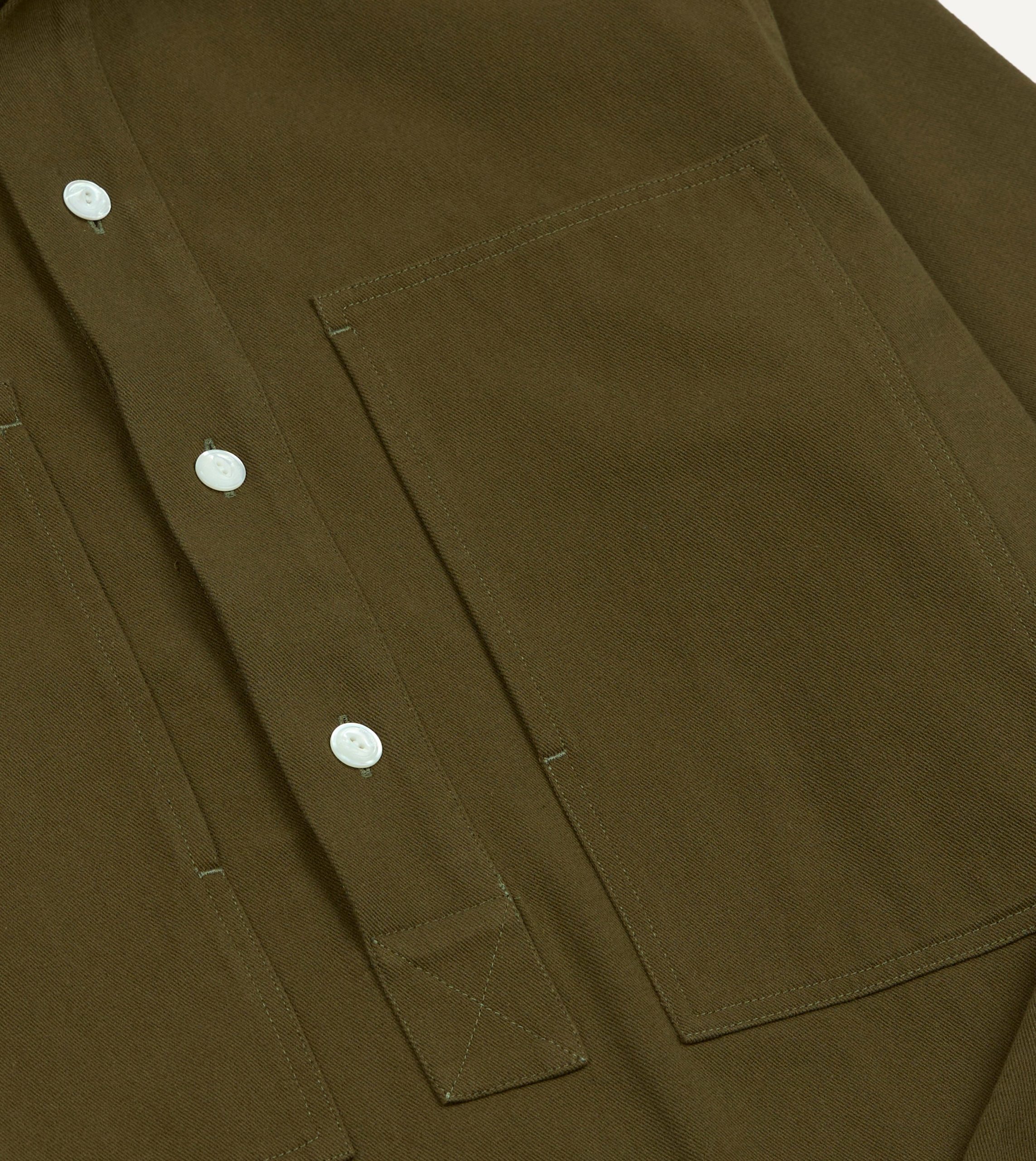 Khaki Cotton Mandarin Collar Popover Shirt - Image 4