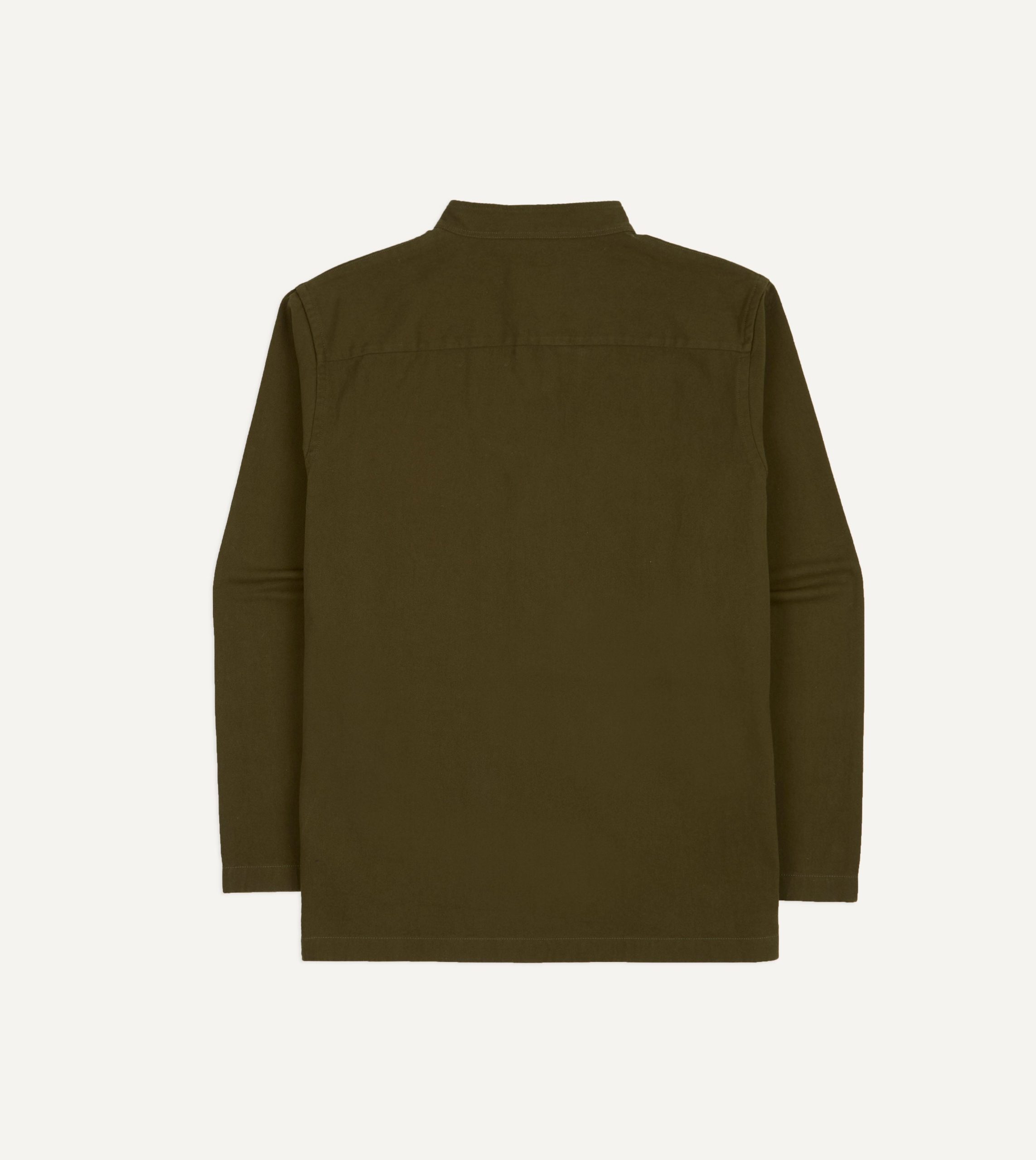 Khaki Cotton Mandarin Collar Popover Shirt - Image 6