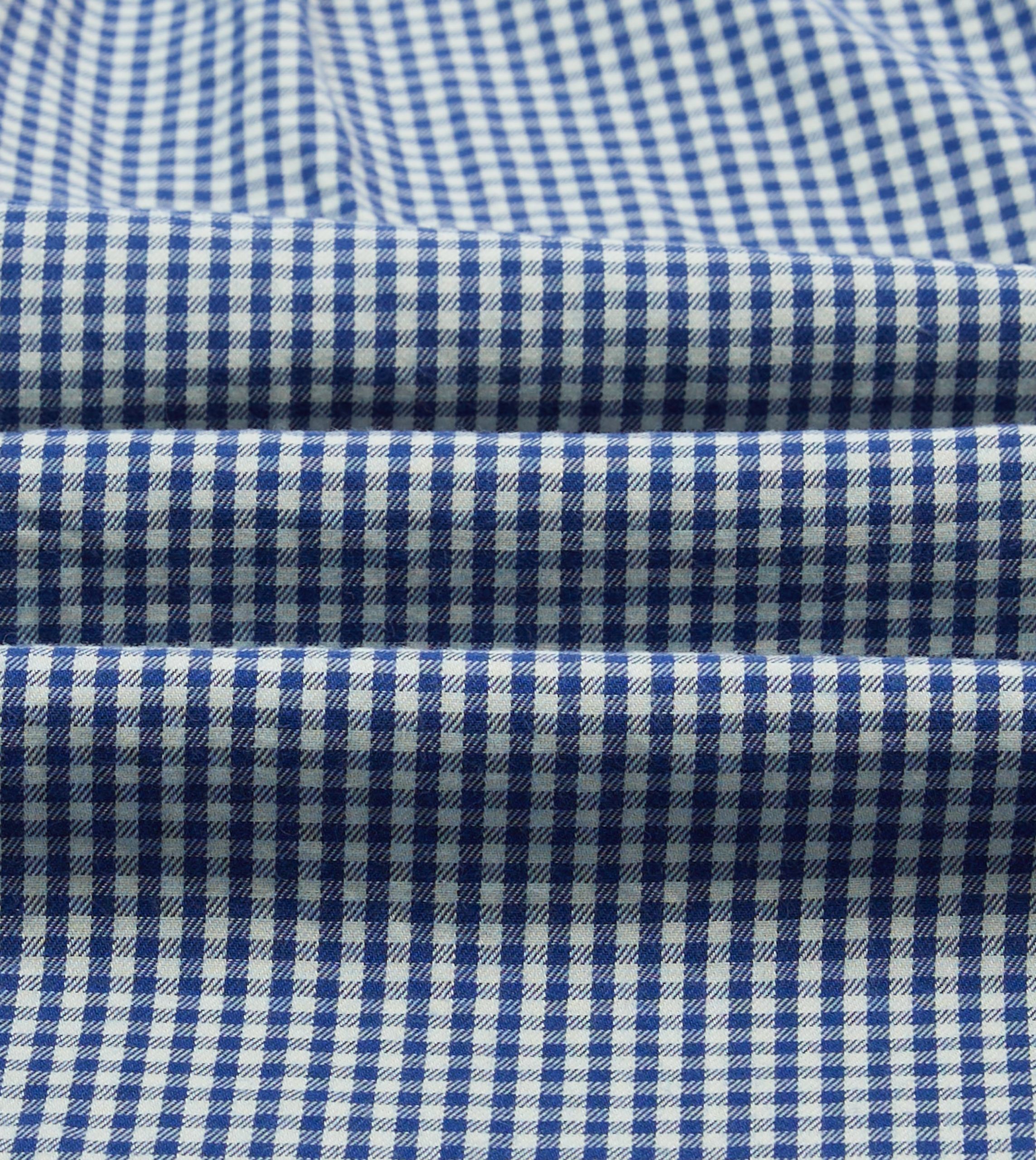 Blue Gingham Brushed Cotton Long Point Collar Popover Shirt - Image 2