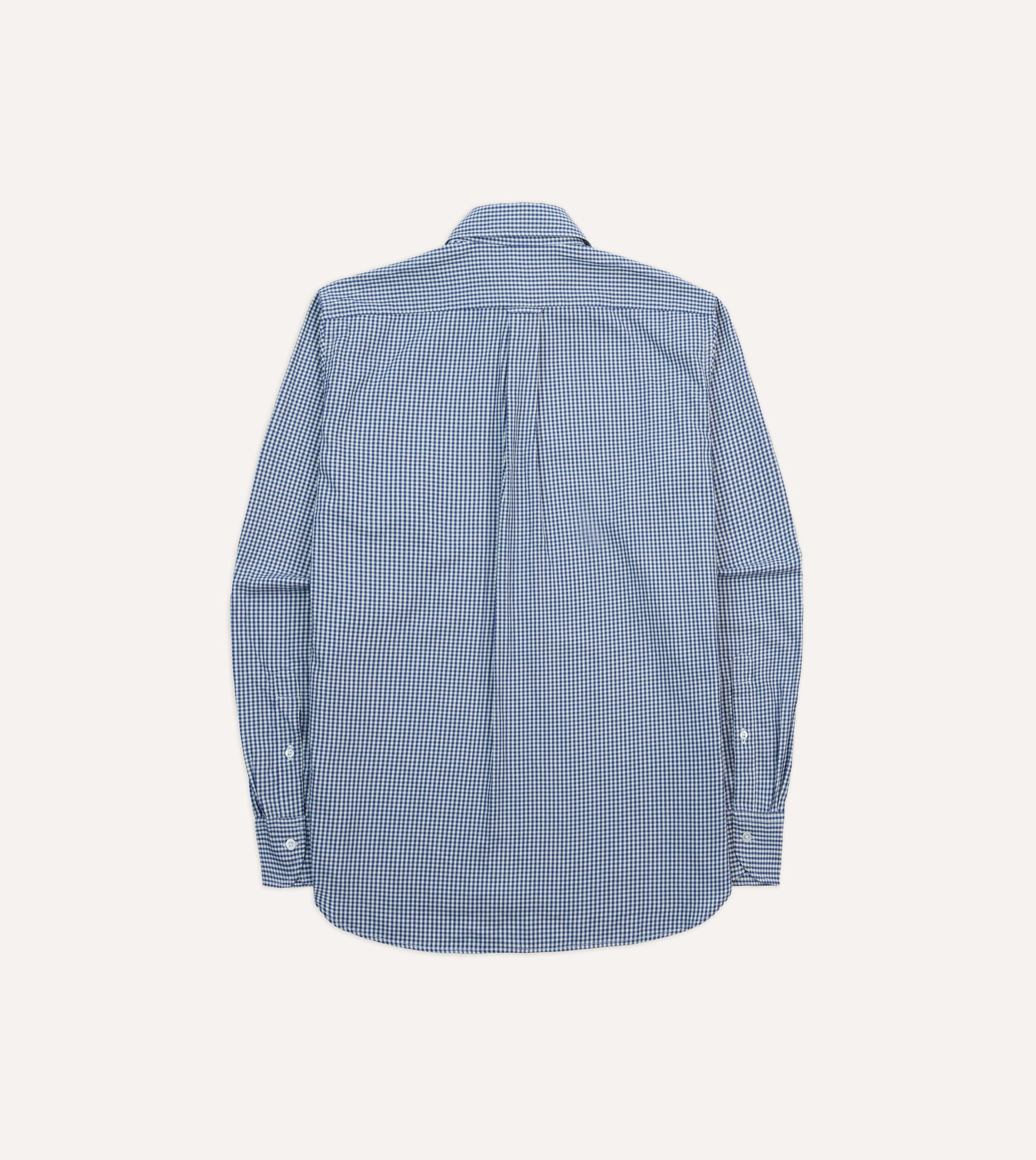 Blue Gingham Brushed Cotton Long Point Collar Popover Shirt - Image 6