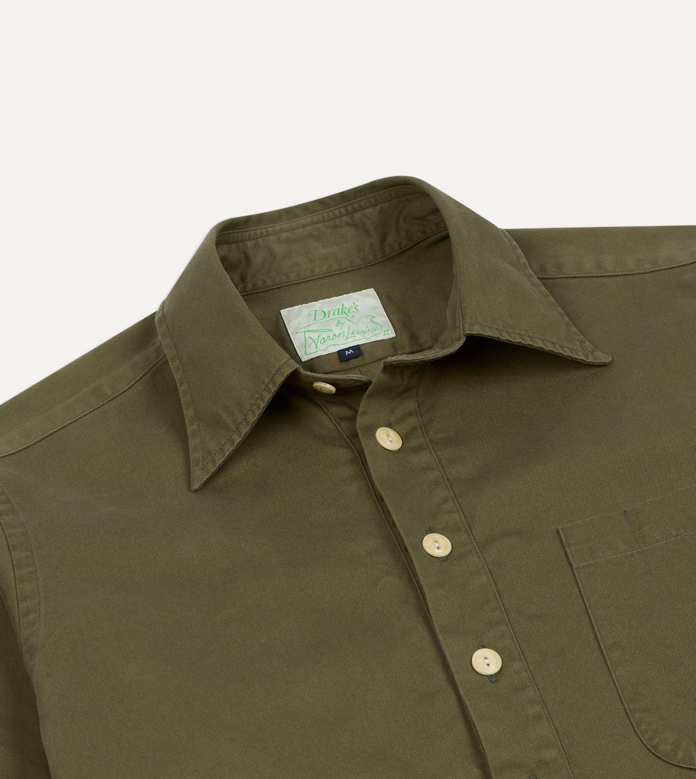 Drake's by A. Levine Olive Cotton Popover Shirt - Image 4
