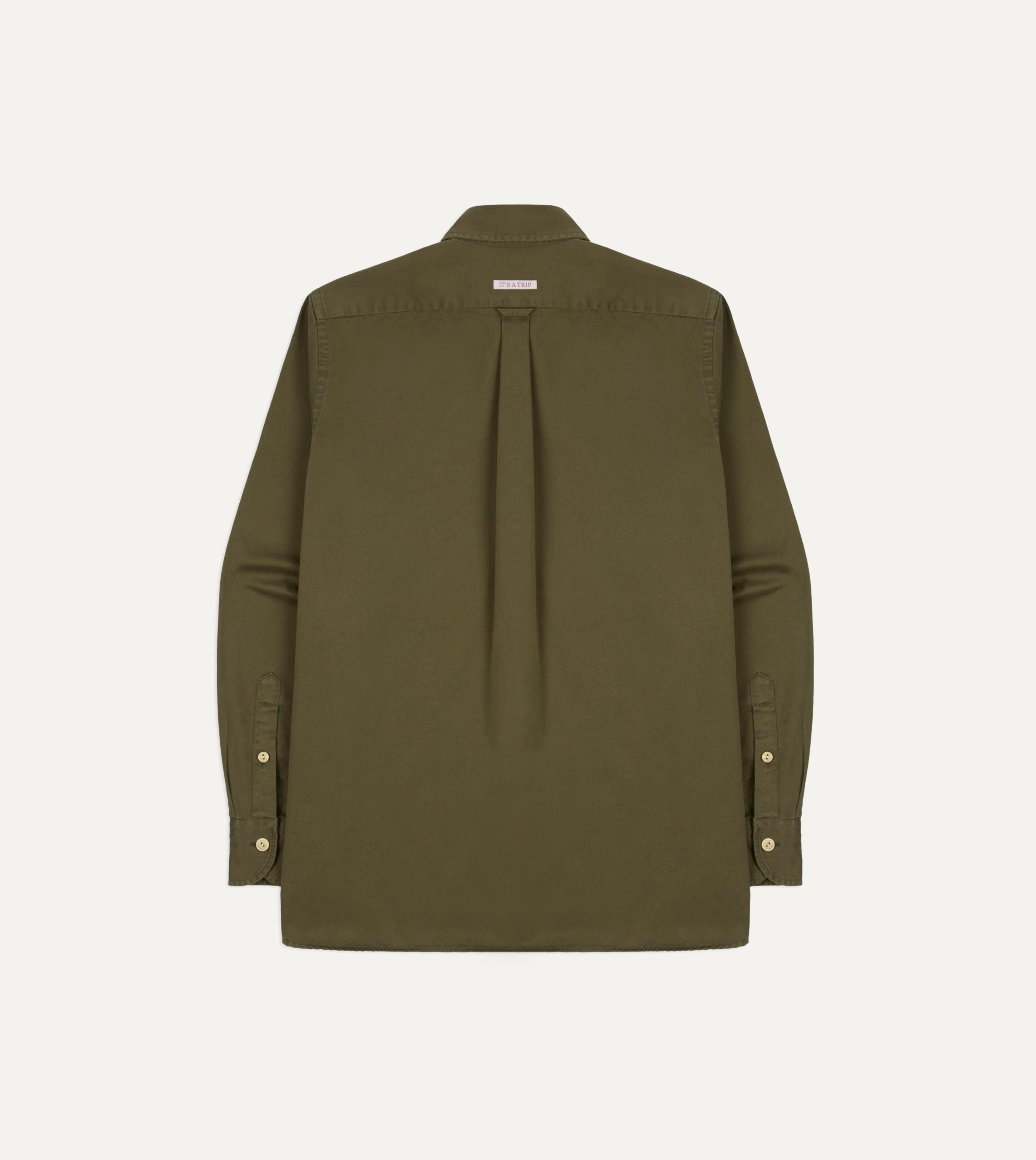 Drake's by A. Levine Olive Cotton Popover Shirt - Image 7