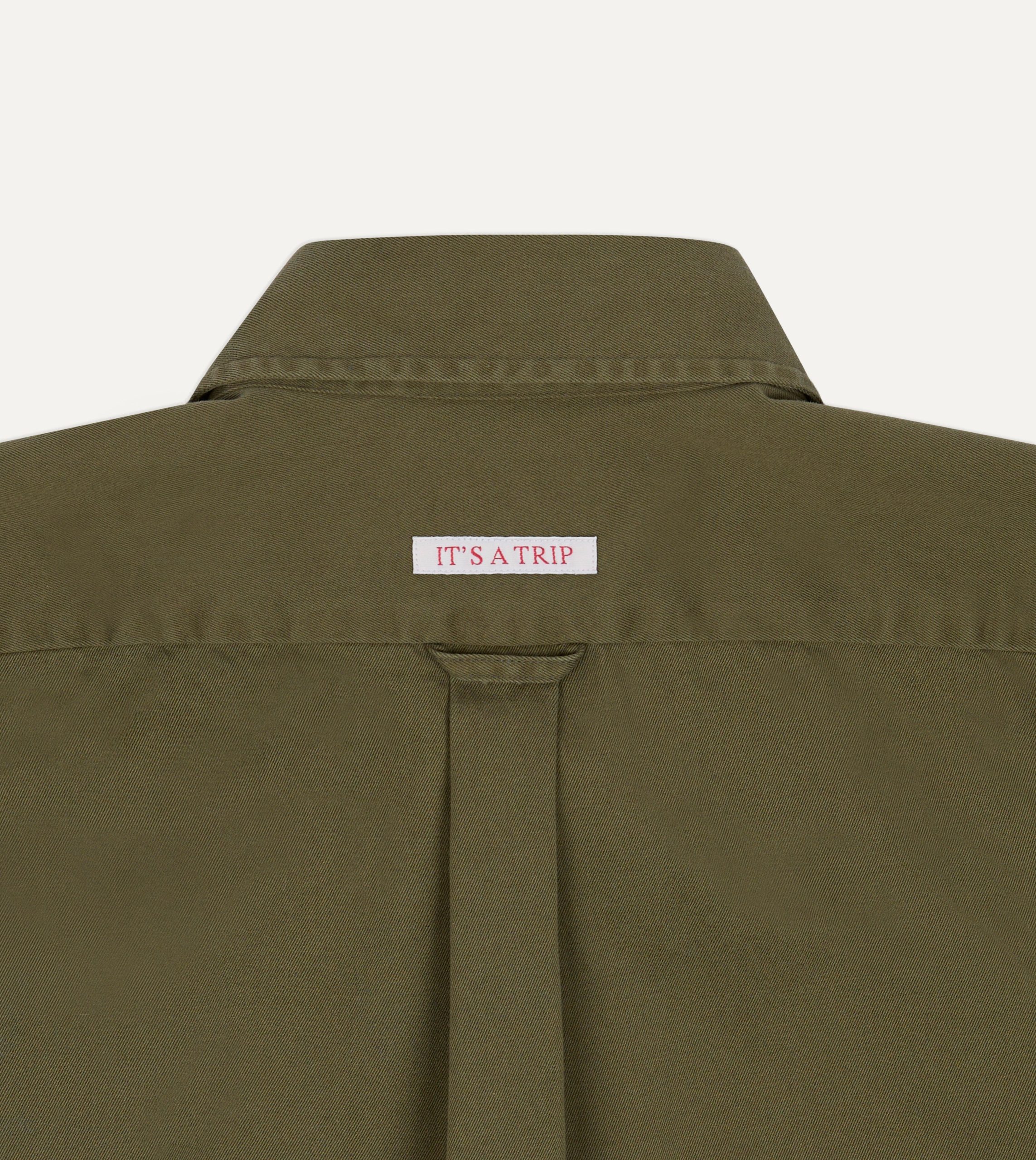 Drake's by A. Levine Olive Cotton Popover Shirt - Image 2