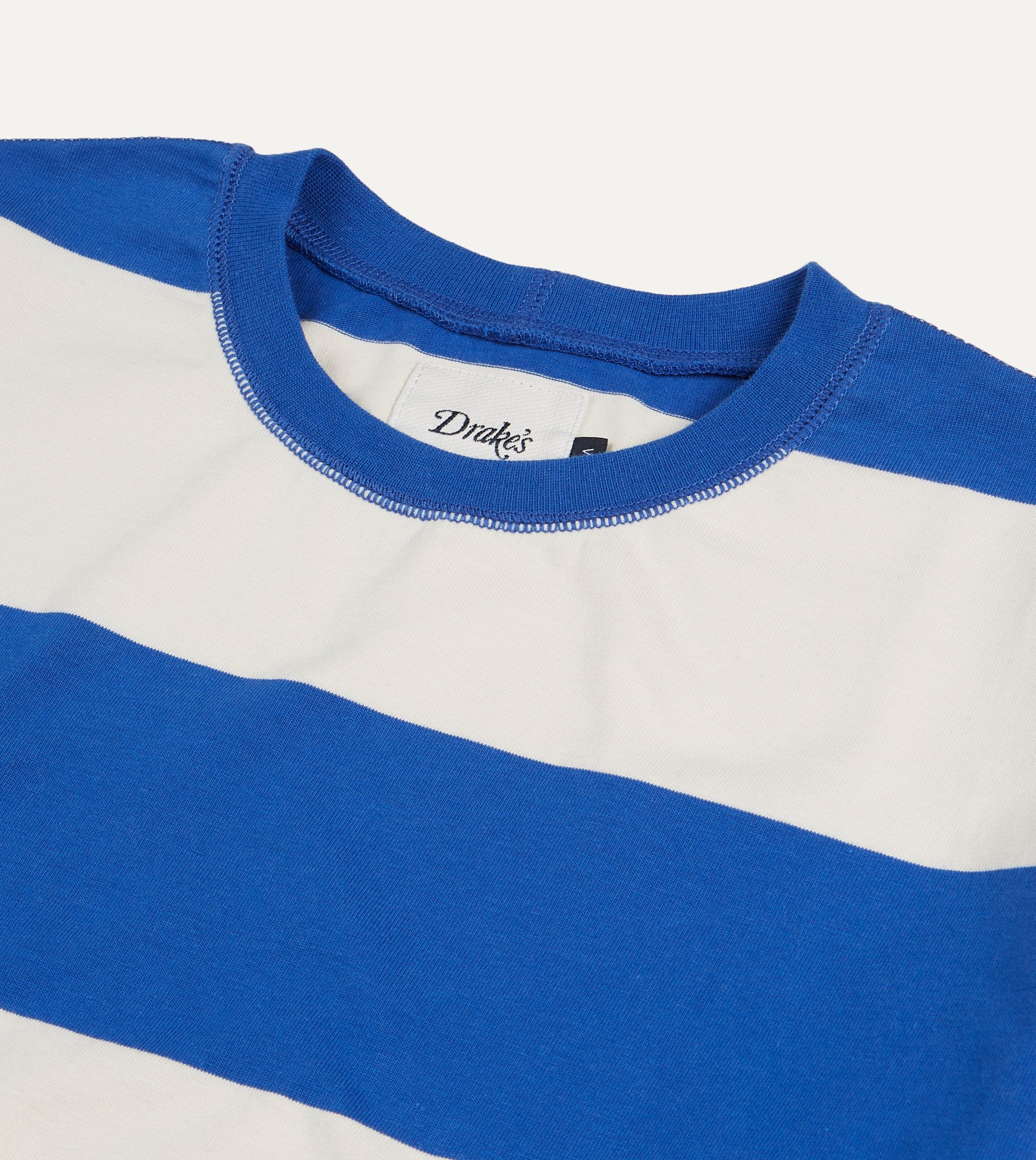 Blue and White Wide Stripe Heavy Cotton Crew Neck Hiking T-Shirt - Image 4