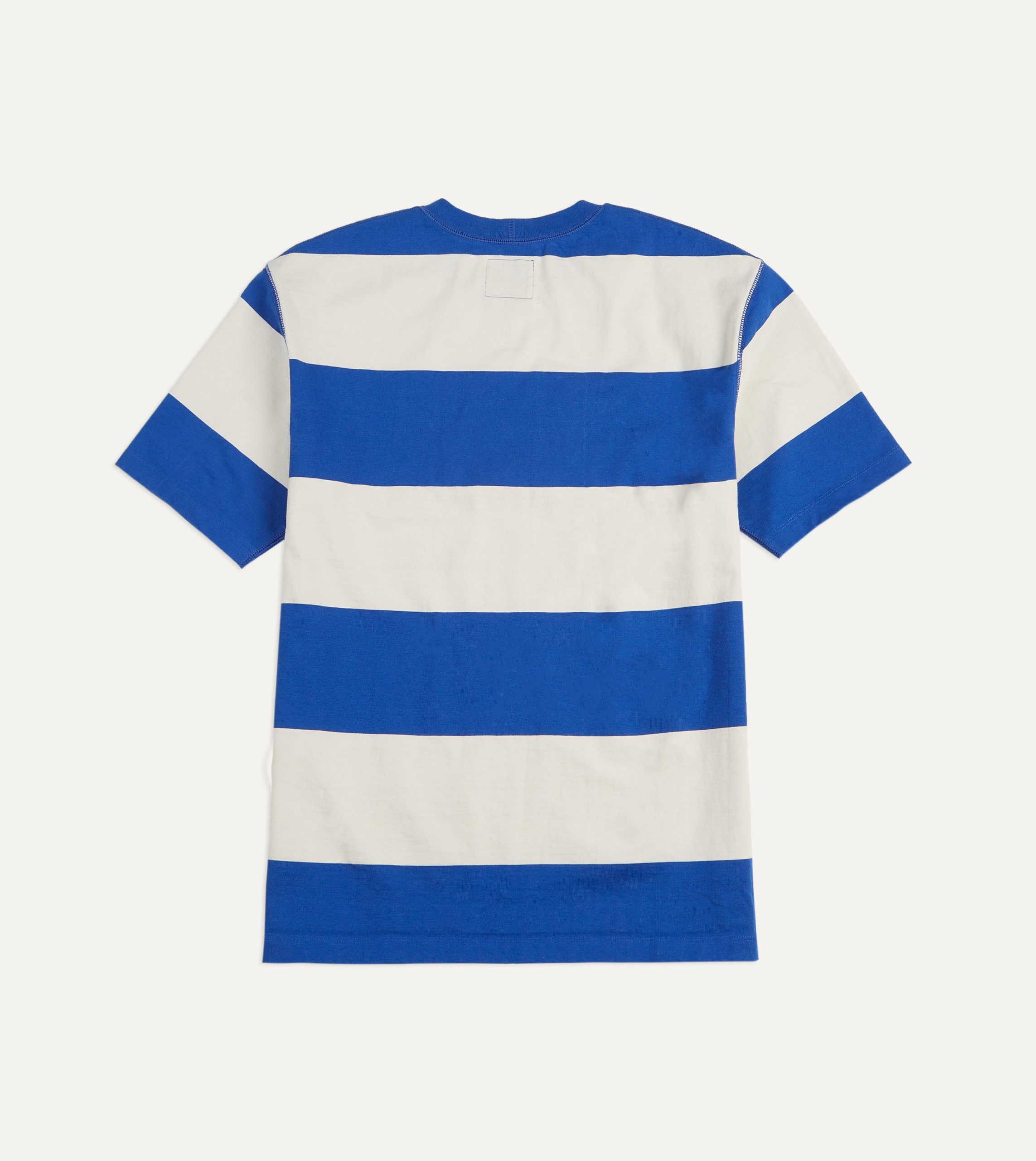 Blue and White Wide Stripe Heavy Cotton Crew Neck Hiking T-Shirt - Image 3
