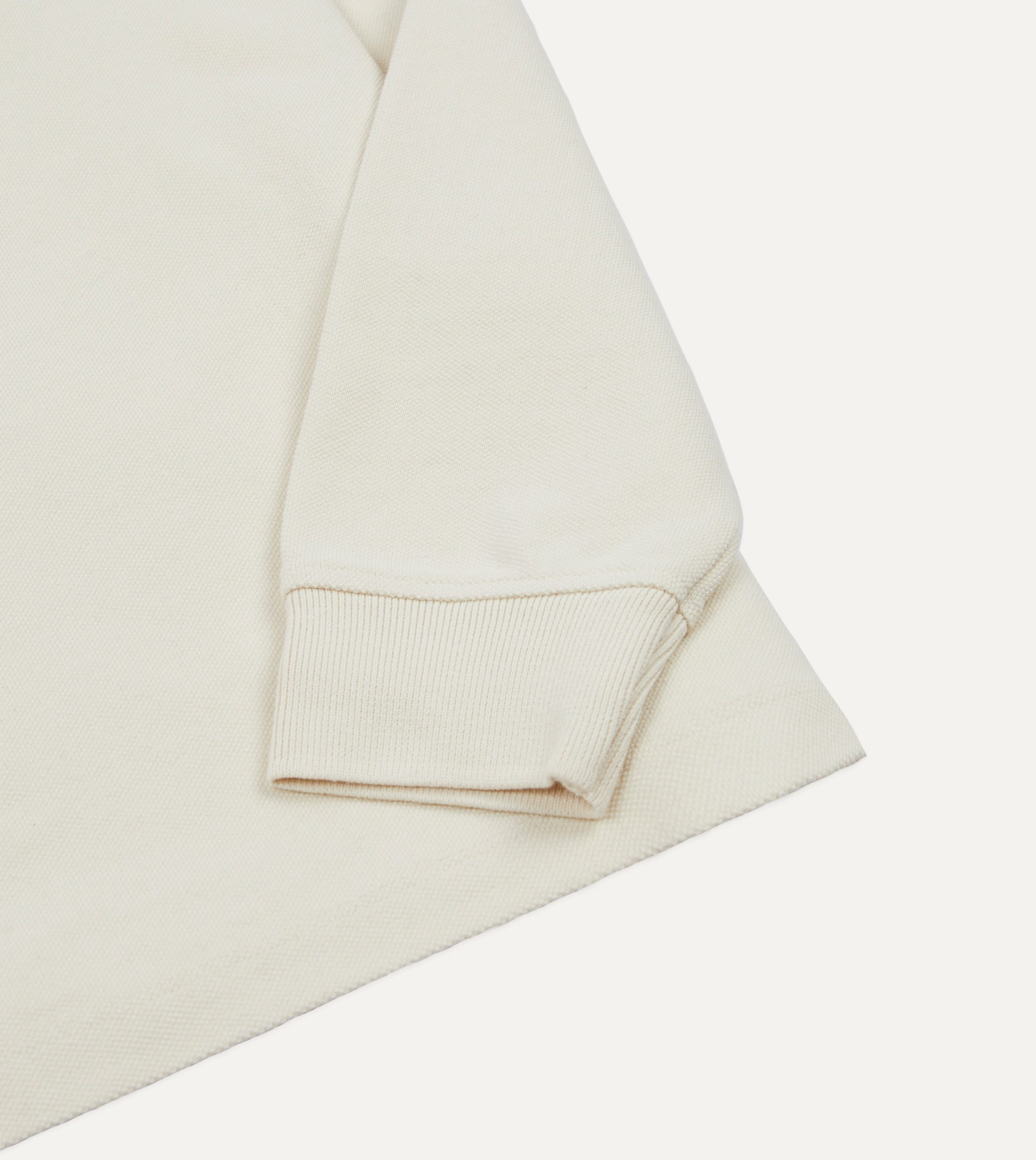 Ecru Pique Cotton Long-Sleeve Polo Shirt - Image 4