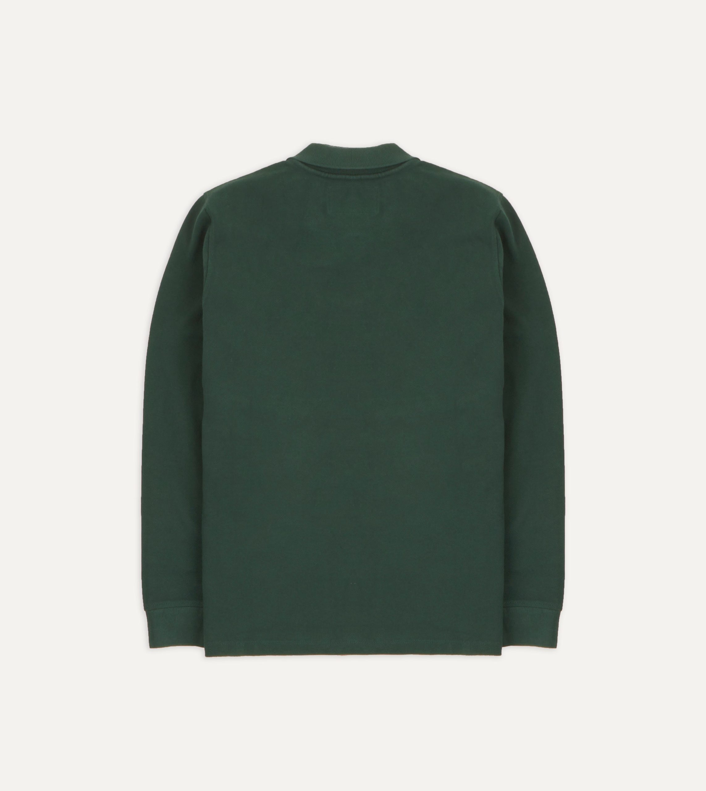 Green Pique Cotton Long-Sleeve Polo Shirt - Image 5