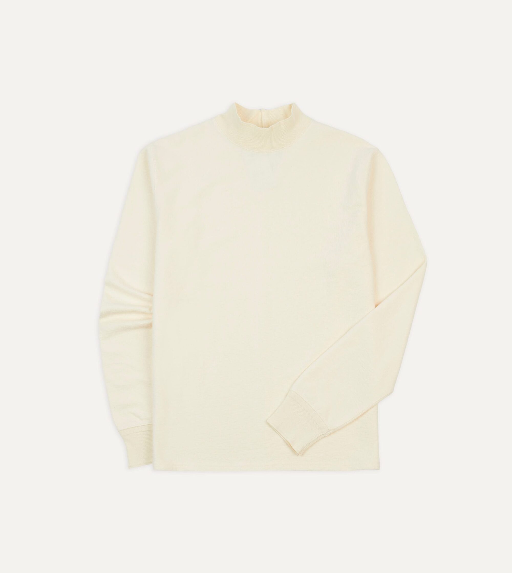 Ecru Cotton Long-Sleeve Mock Neck Hiking T-Shirt
