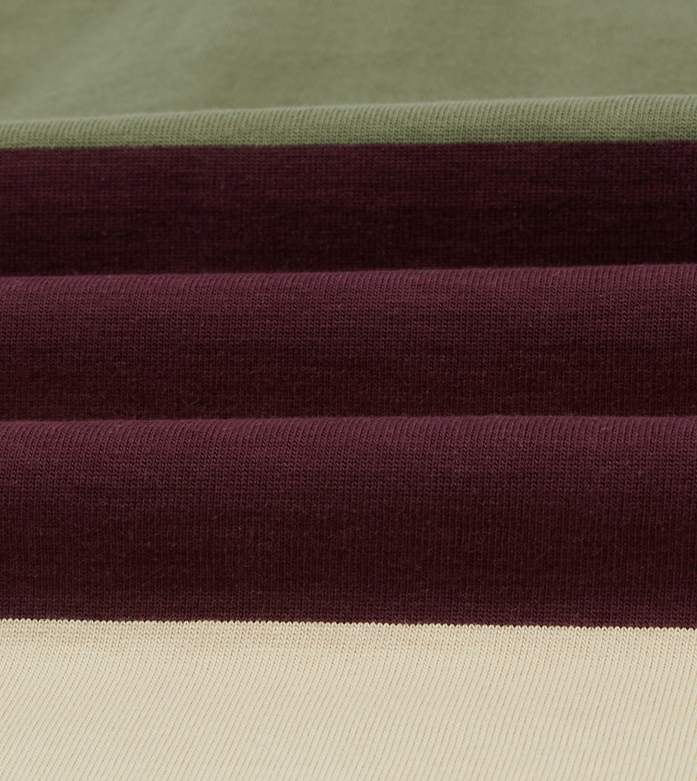 Khaki. Burgundy and Ecru Half Striped Cotton Rugby Shirt - Image 2