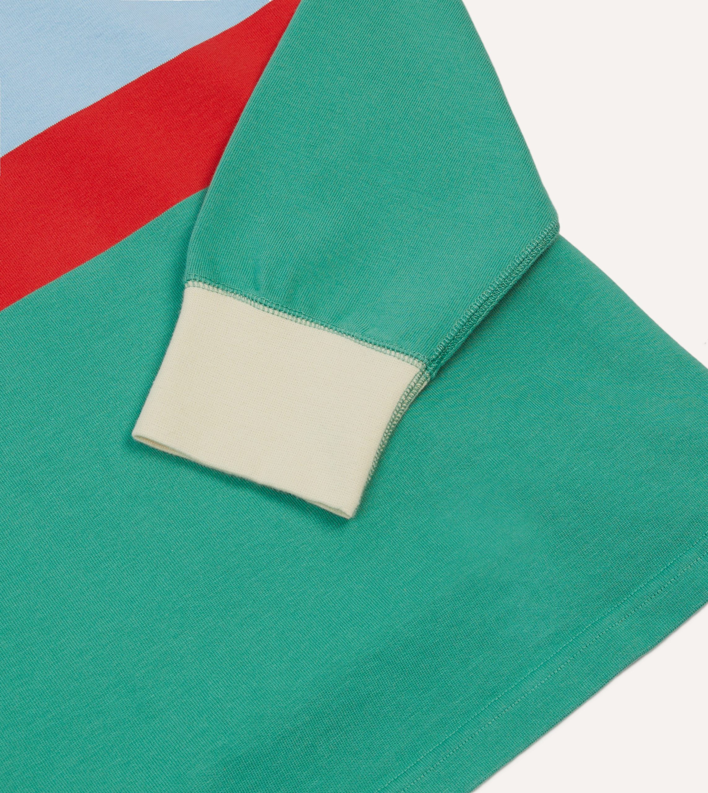 Green. Blue and Red Centre Stripe Cotton Rugby Shirt - Image 5