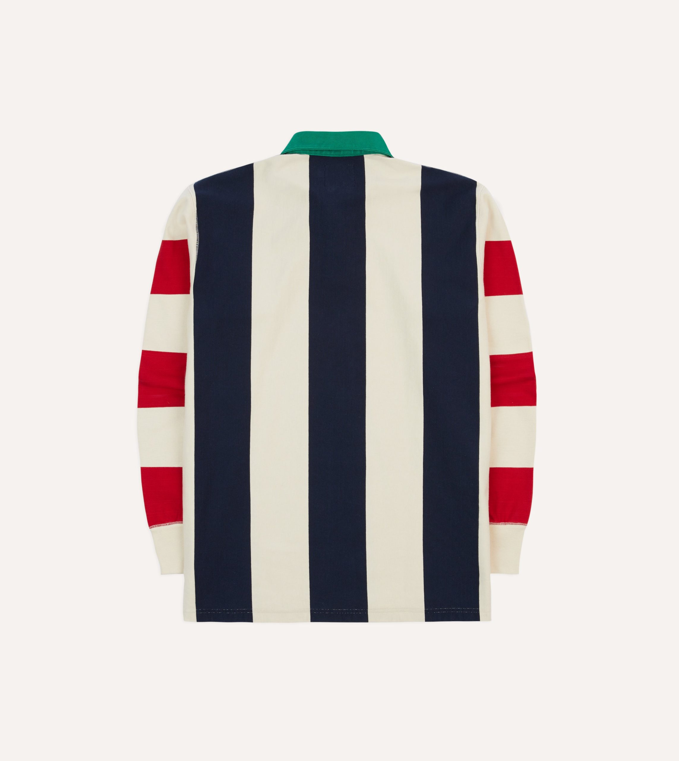 Navy. Red and Ecru Vertical Block Stripe Cotton Rugby Shirt - Image 6