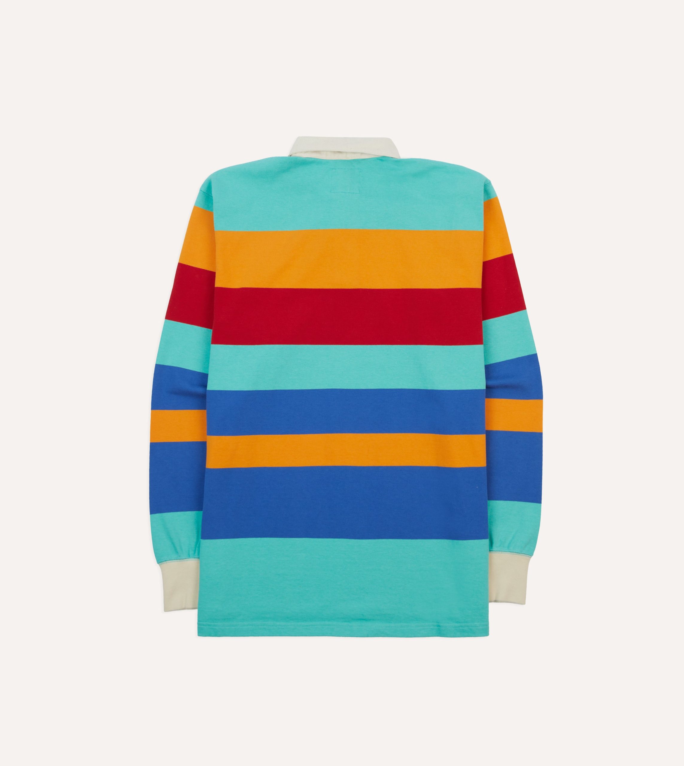Turquoise. Yellow. Blue and Red Multi Stripe Cotton Rugby Shirt - Image 6