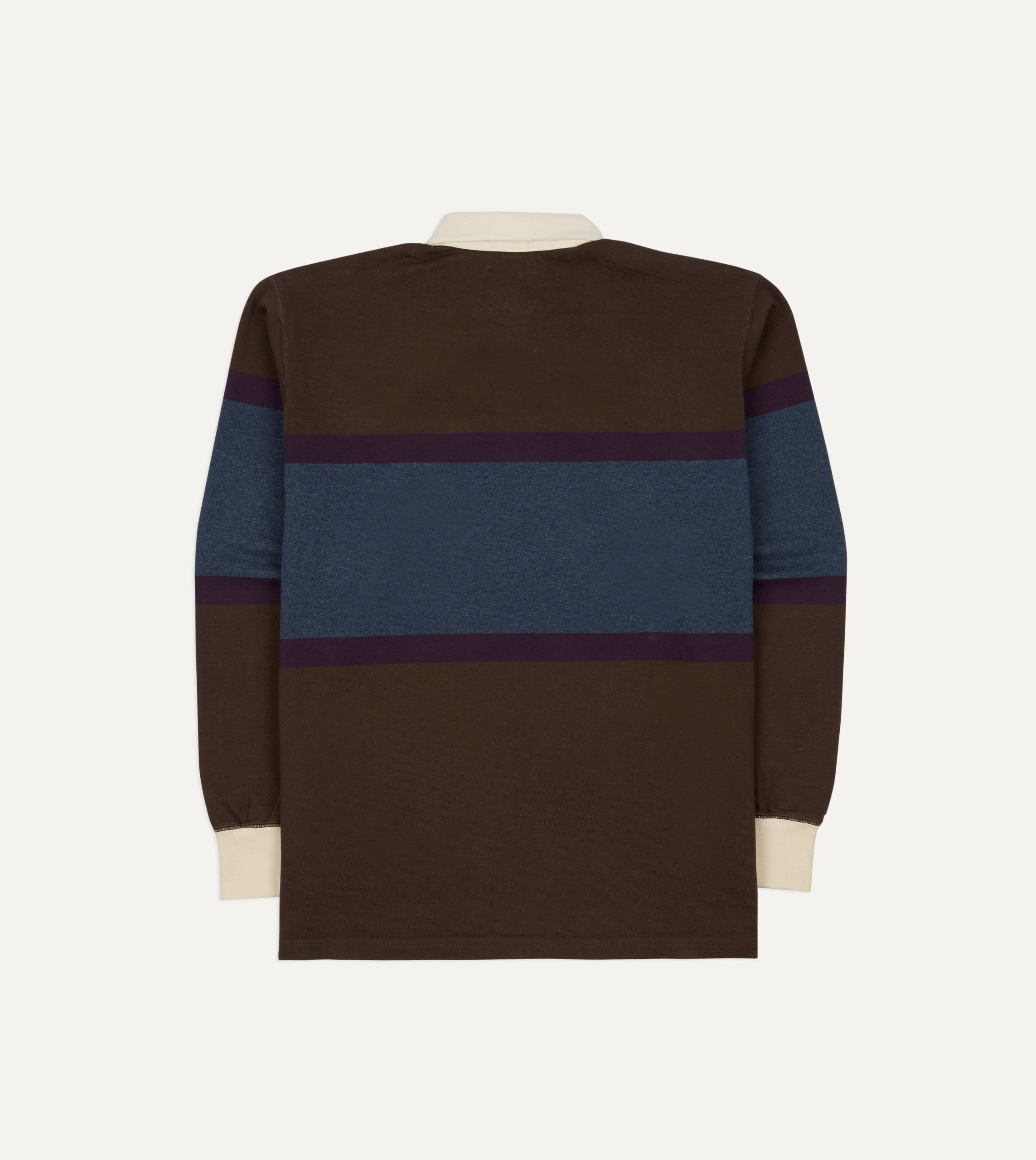 Drake's by A. Levine Brown and Blue Centre Stripe Cotton Rugby Shirt - Image 6